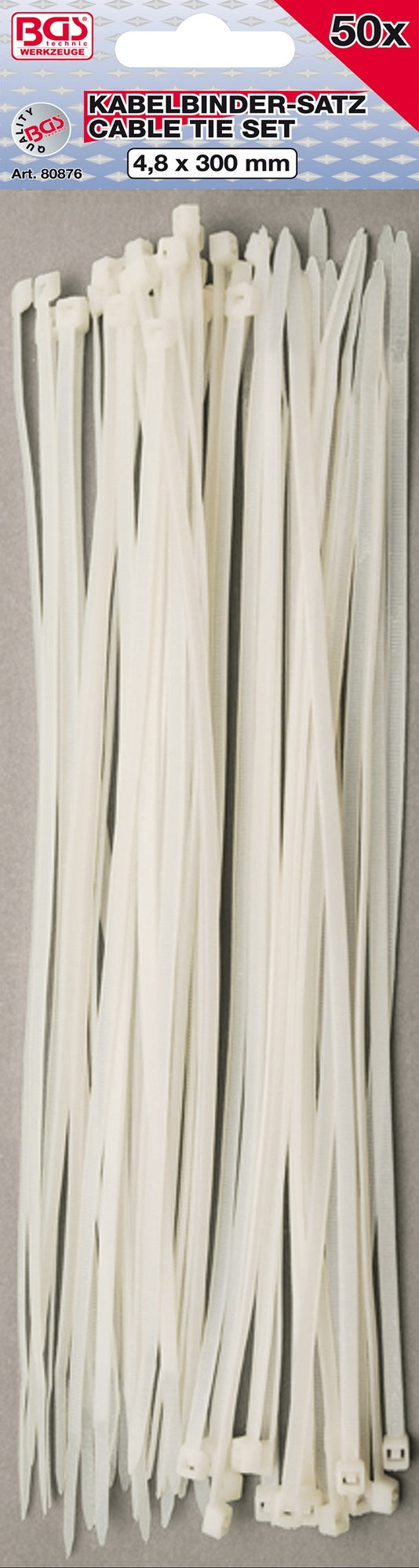 BGS 80876 Sortiment Kabelbinder weiß 4,8 x 300mm 50 teilig