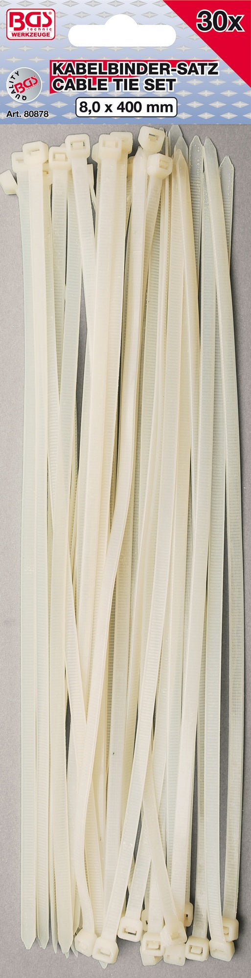 BGS 80878 Sortiment Kabelbinder weiß 8 x 400mm 30 teilig