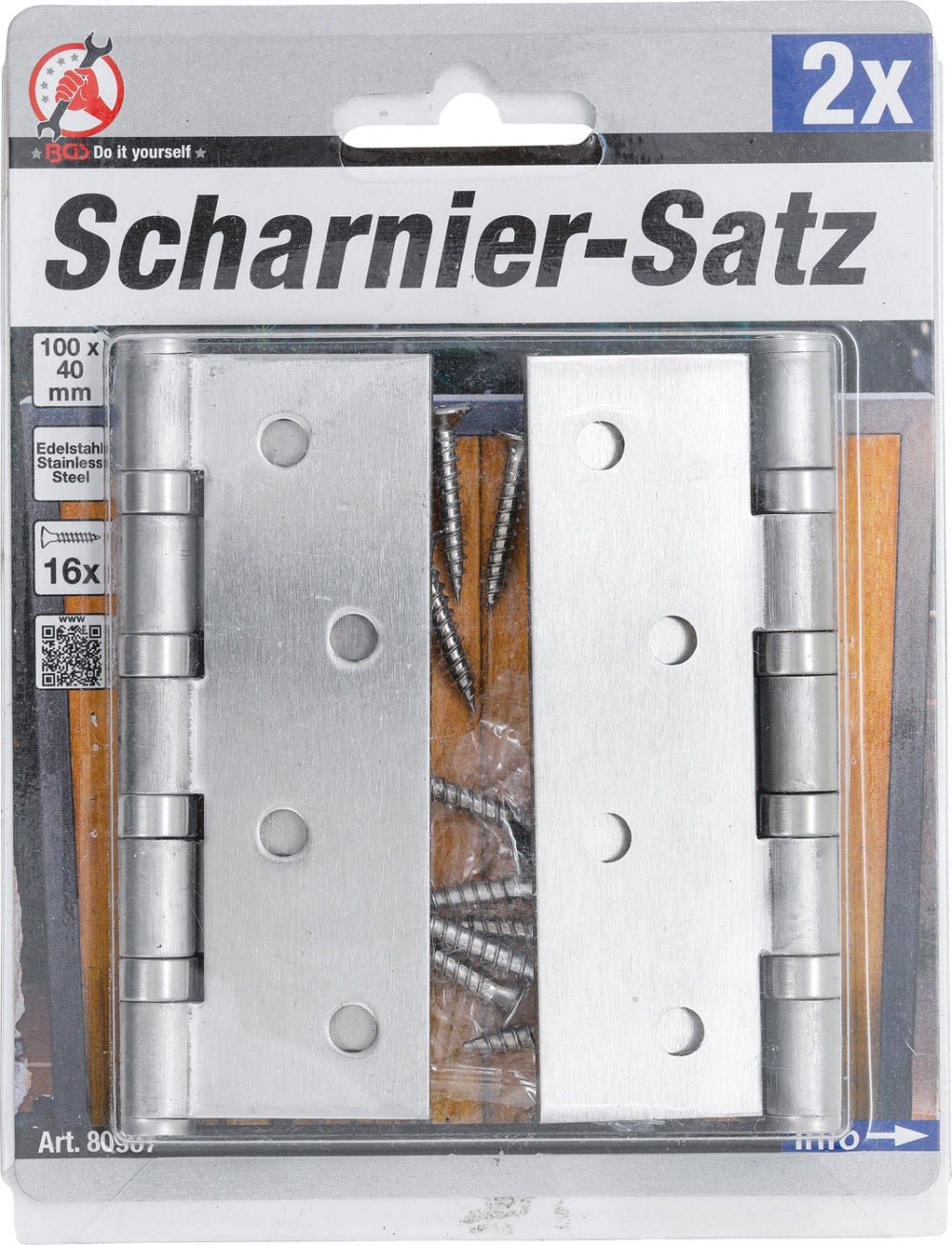 BGS DIY 80907 Satz Scharniere Edelstahl 100 x 40mm