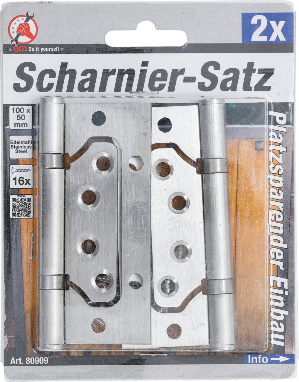 BGS DIY 80909 Satz Scharniere Edelstahl 100 x 50mm für platzsparenden Einbau