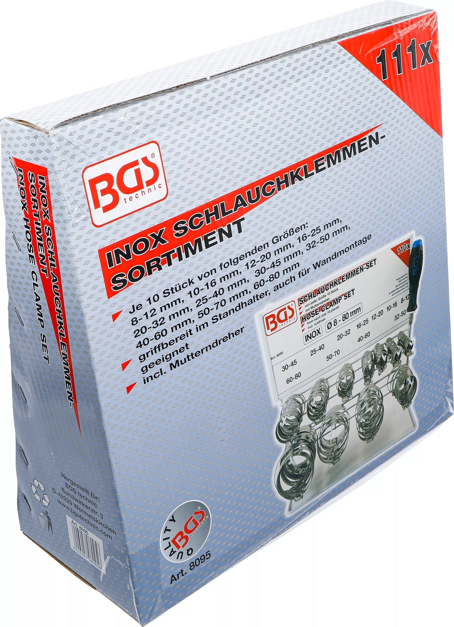 BGS 8095 Sortiment Schlauchklemmen rostfrei auf Tafel 111 teilig