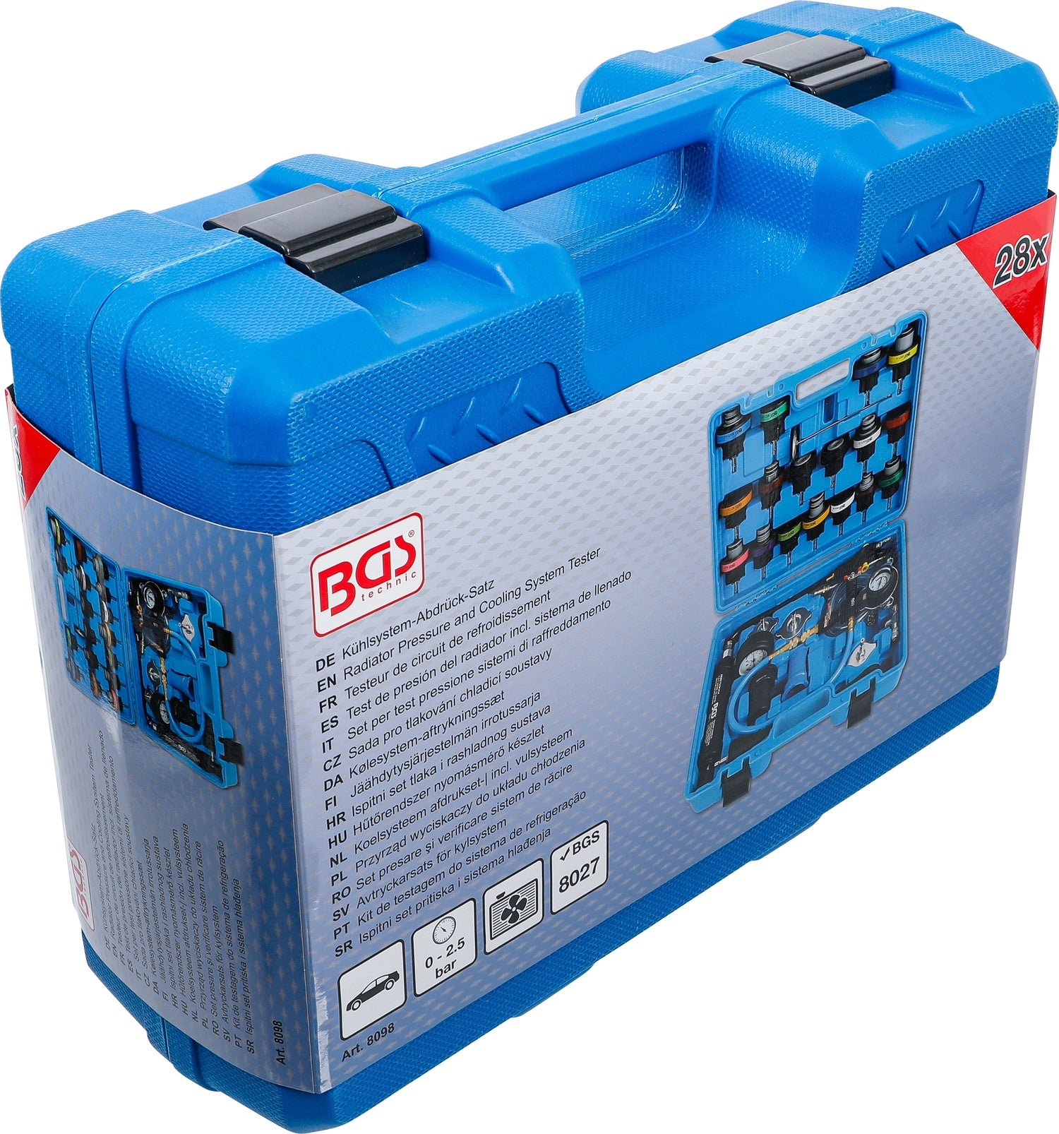 BGS 8098 Kühlsystem Abdrück- und Prüfgerät inkl. Befüllsystem 28 teilig