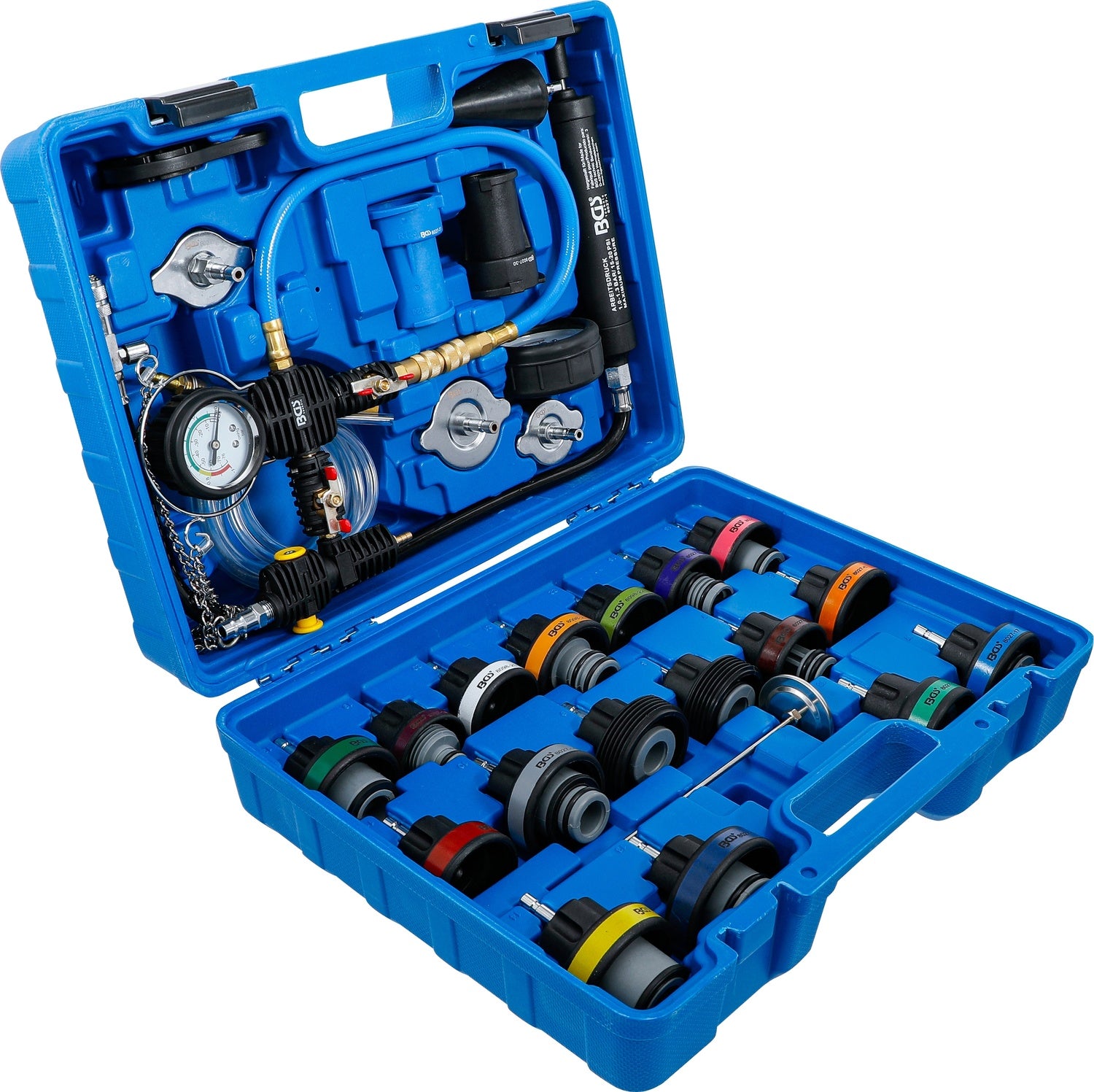 BGS 8098 Kühlsystem Abdrück- und Prüfgerät inkl. Befüllsystem 28 teilig