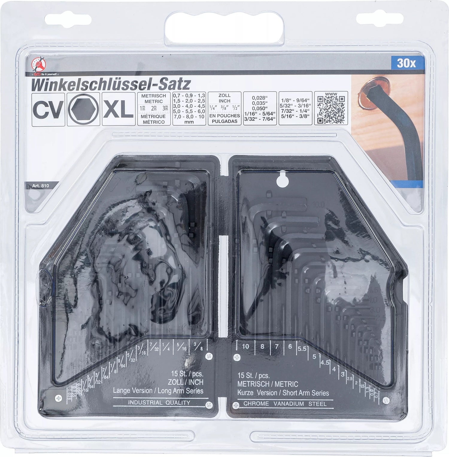 BGS DIY 810 Satz Innensechskant Winkelschlüssel Zoll + metrisch 30 teilig