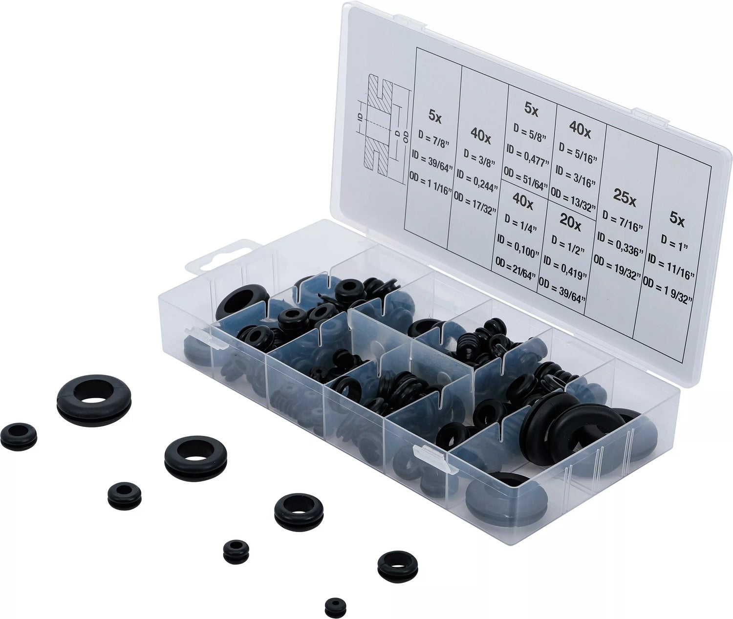 BGS 8112 Sortiment Gummi Durchgangstüllen Kabeldurchführung 180 teilig