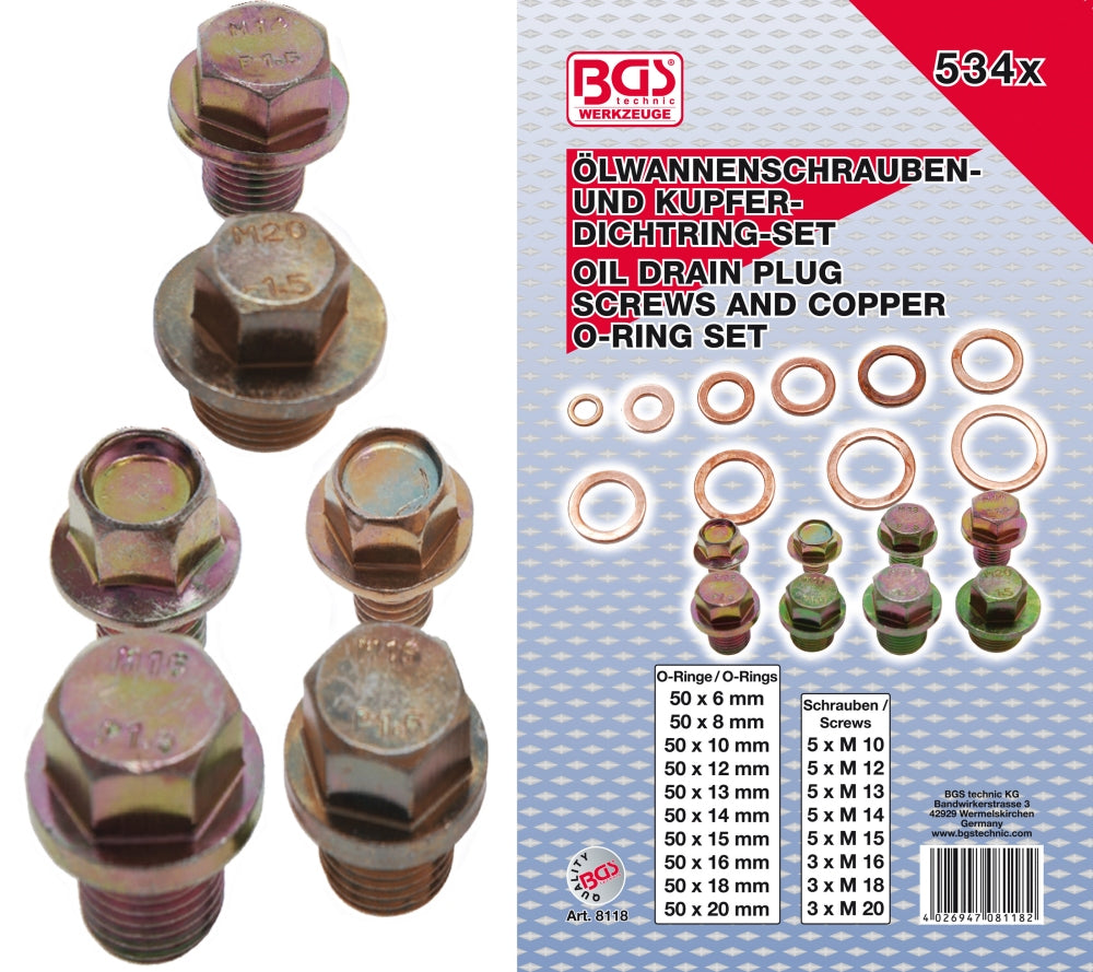 BGS 8118 Sortiment Ölwannenschrauben und Kupferdichtringe 534 teilig