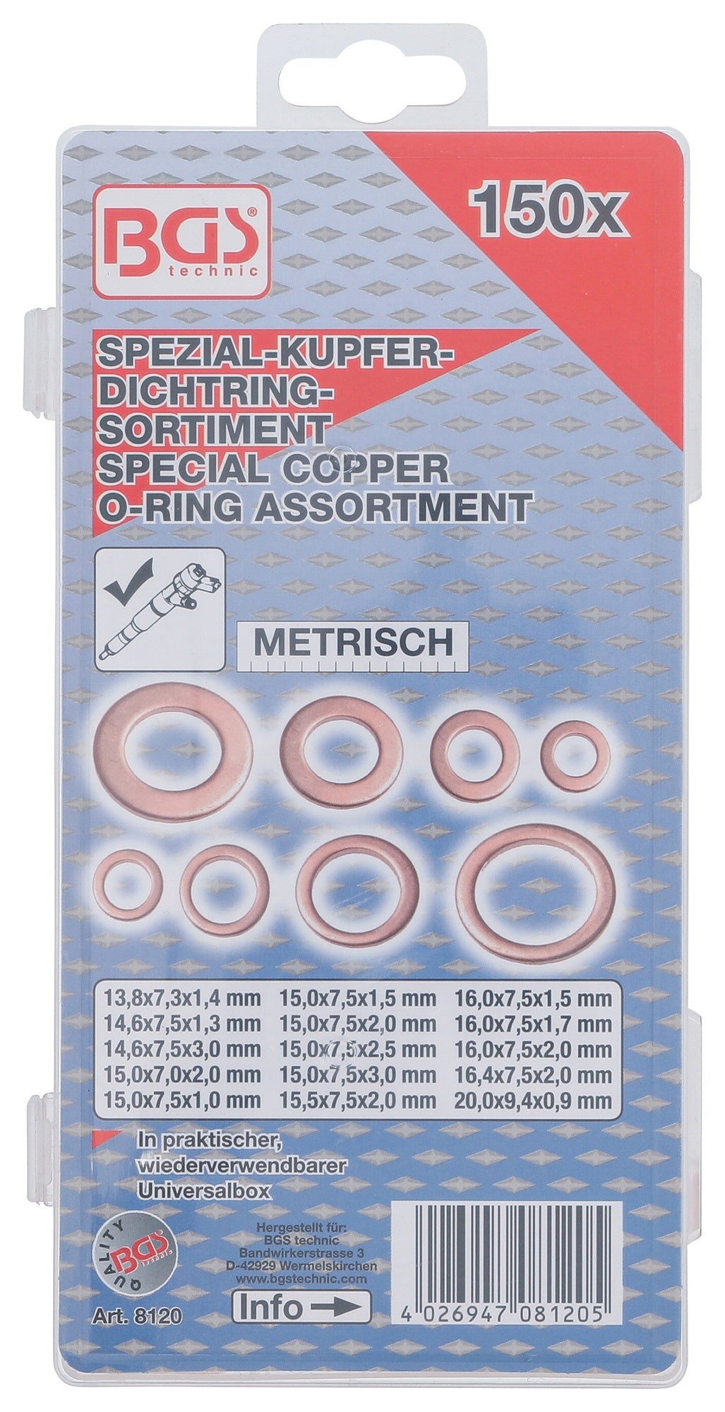 BGS 8120 Sortiment Kupferringe für Einspritzdüsen 150 teilig