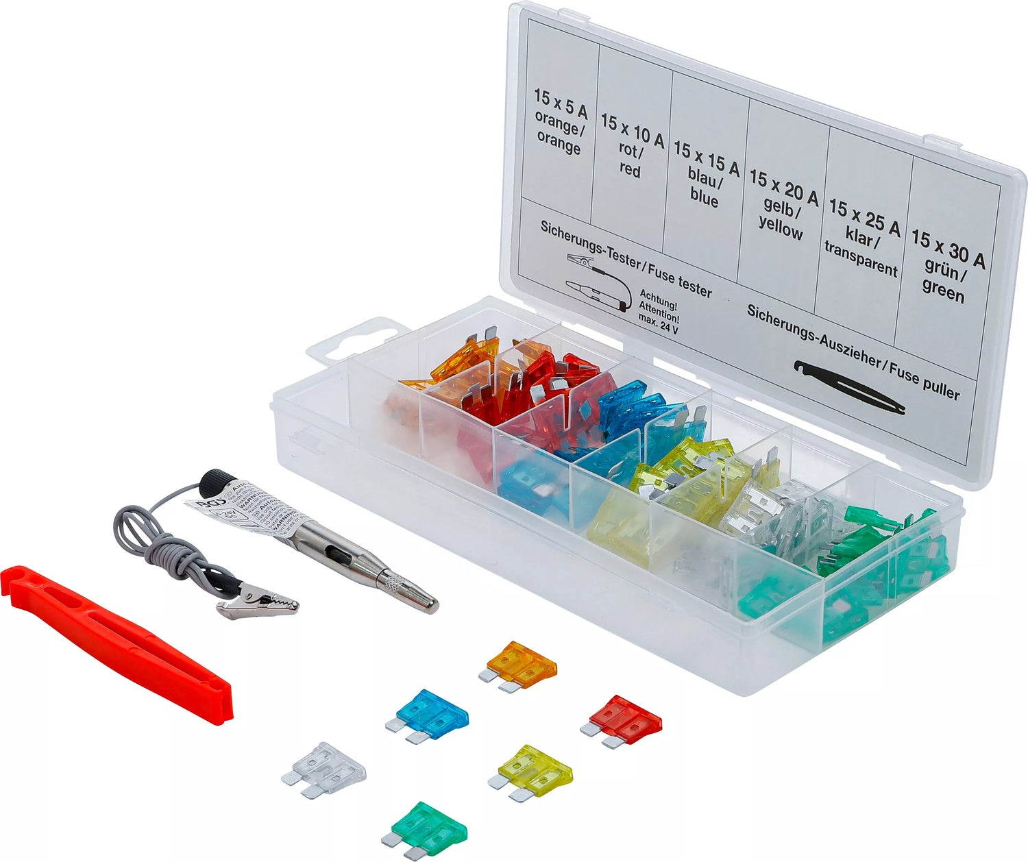 BGS 8124 Sortiment Kfz Sicherungen Standardsicherungen 5-30A mit Auszieher 92 teilig