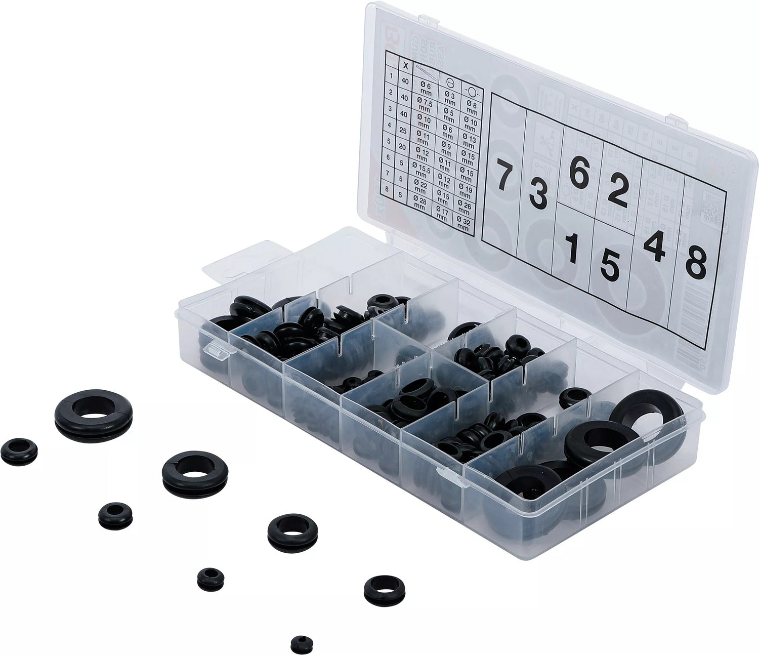 BGS 8125 Sortiment Gummi Durchgangstüllen Kabeldurchführung metrisch 180 teilig