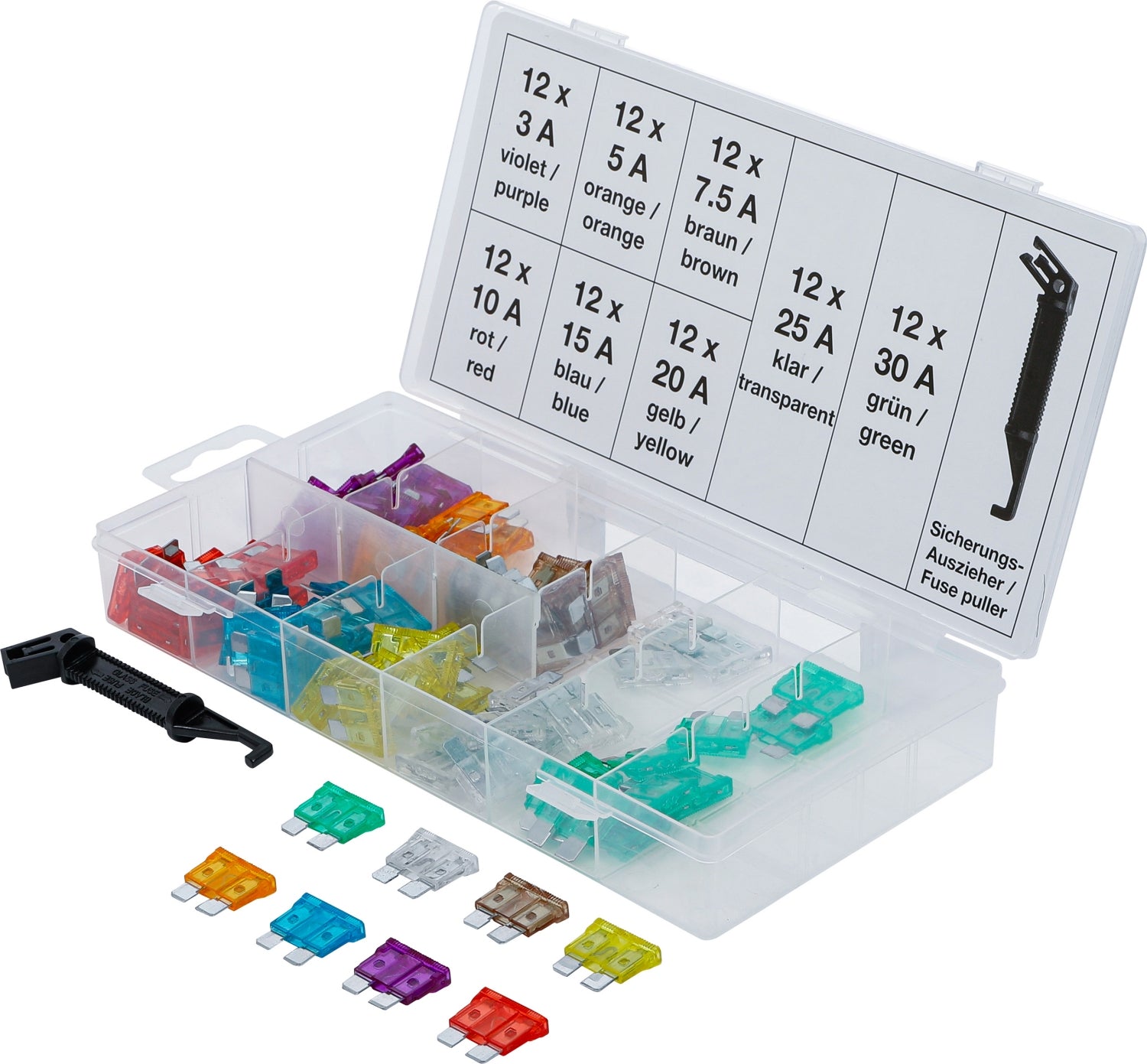 BGS 8126 Sortiment KfZ Sicherungen Flachsicherungen 3-30A mit Auszieher 97 teilig