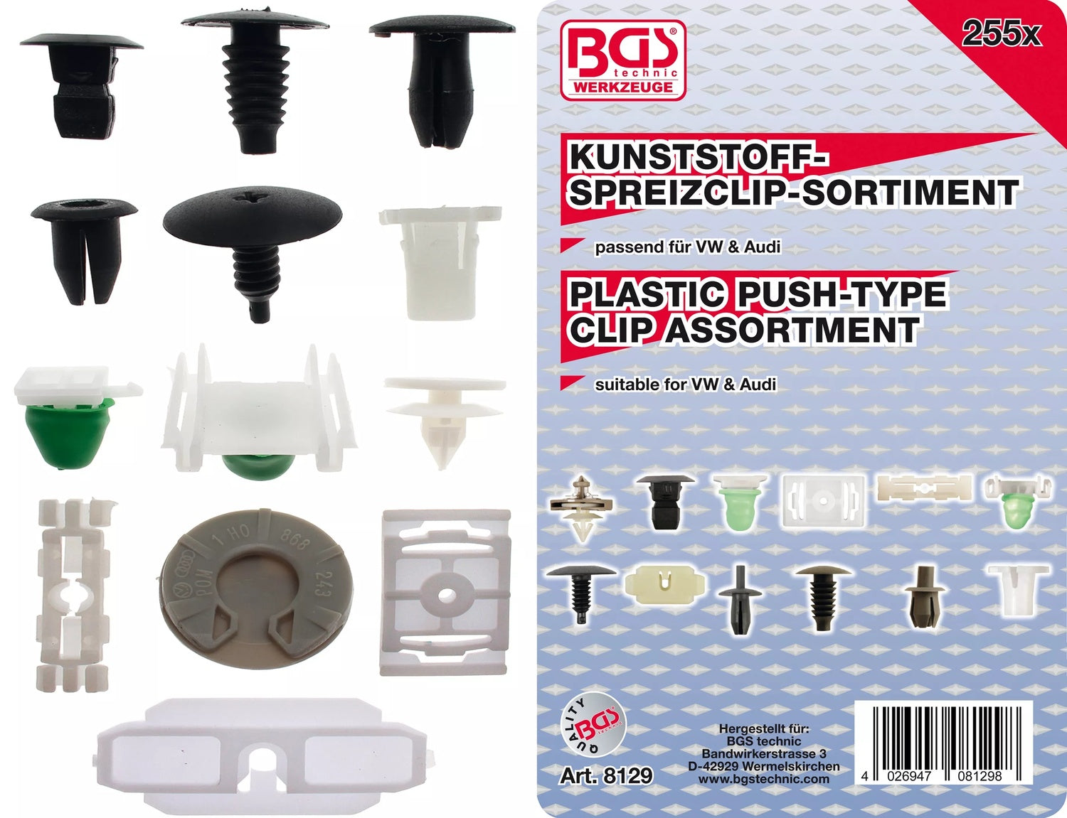 BGS 8129 Sortiment KFZ Befestigungsclip für VW Audi Fahrzeuge 255 teilig