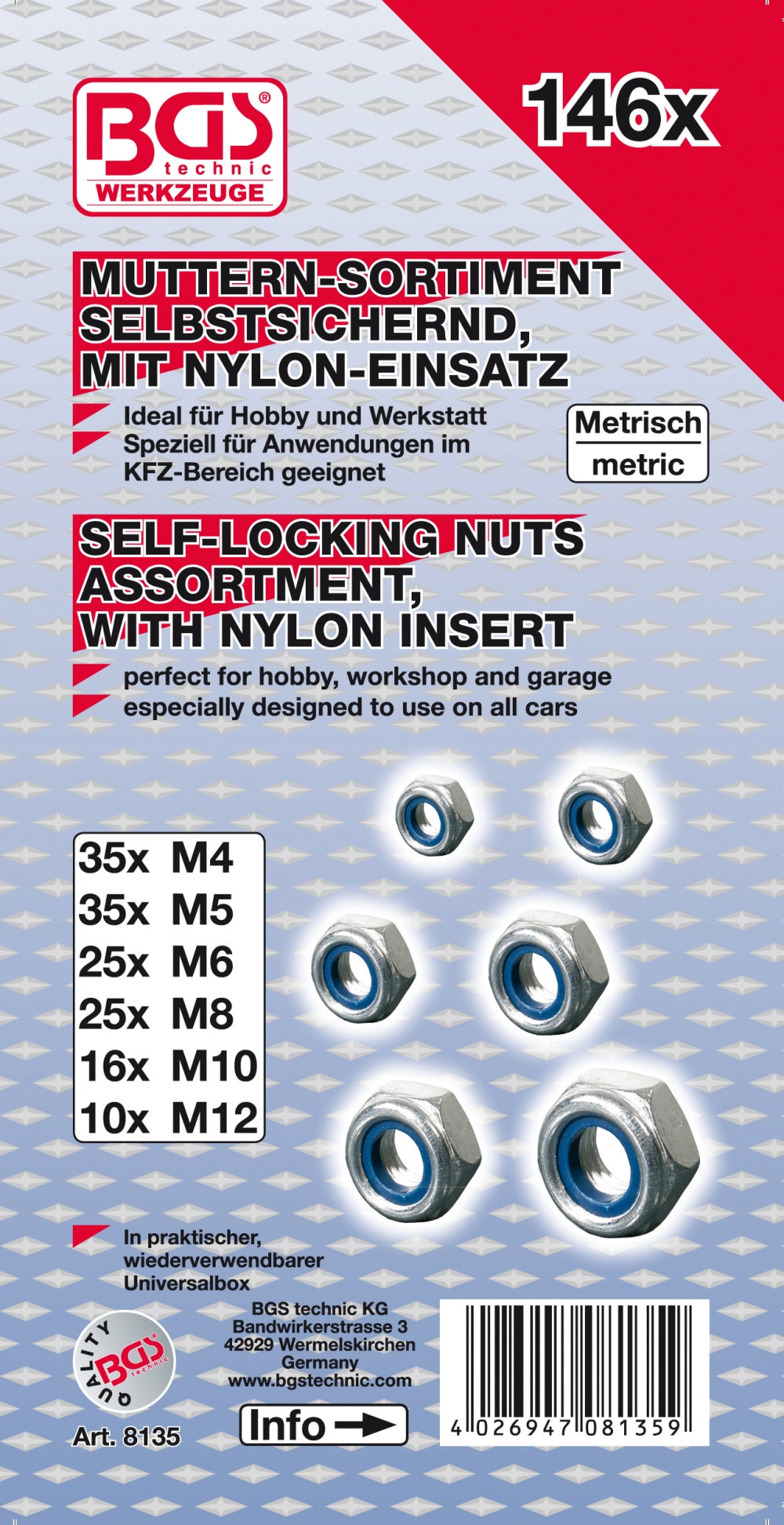 BGS 8135 Sortiment Sechskantmuttern selbstsichernd 146 teilig