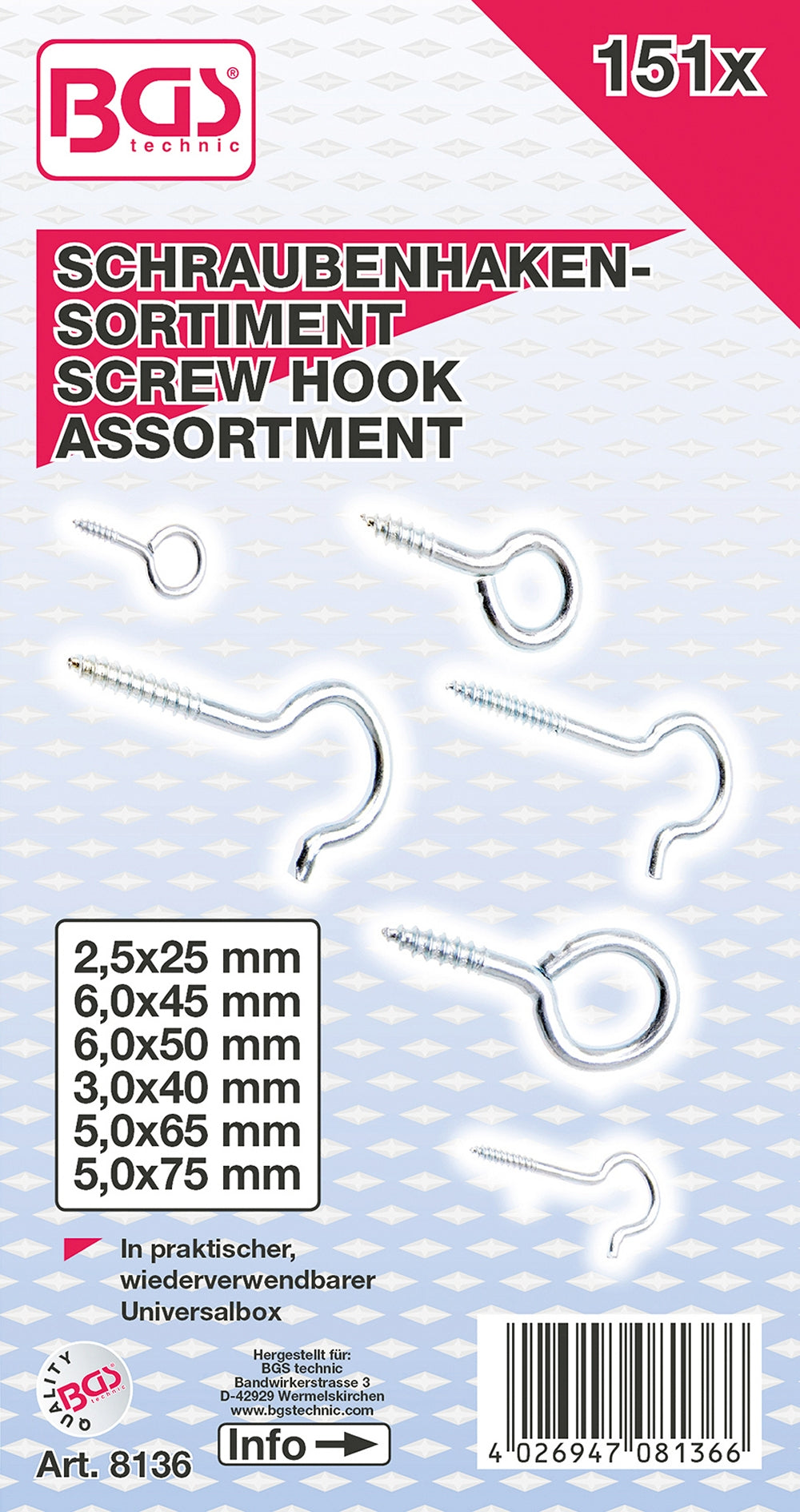 BGS 8136 Sortiment Schraubhaken 151 teilig