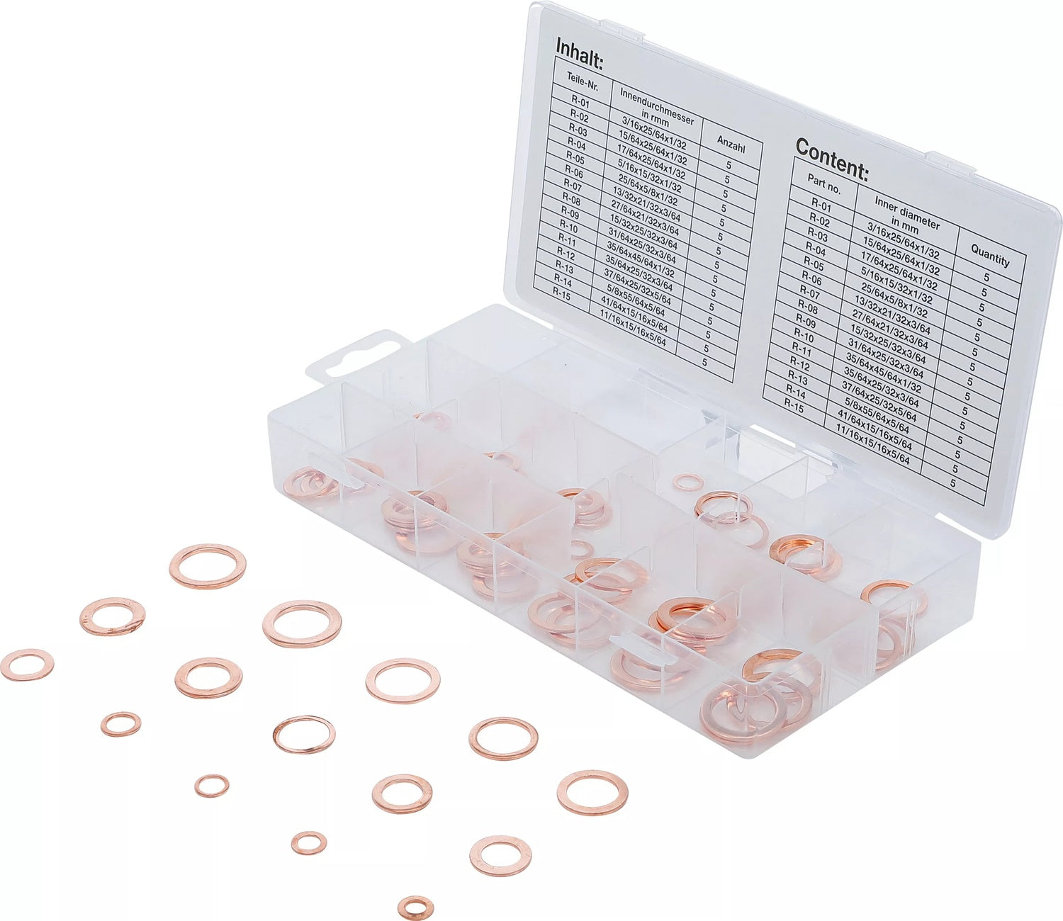 BGS 8144 Sortiment O-Ringe / Dichtungsringe Kupfer für Ölablassschrauben in Zollgrößen 75 teilig