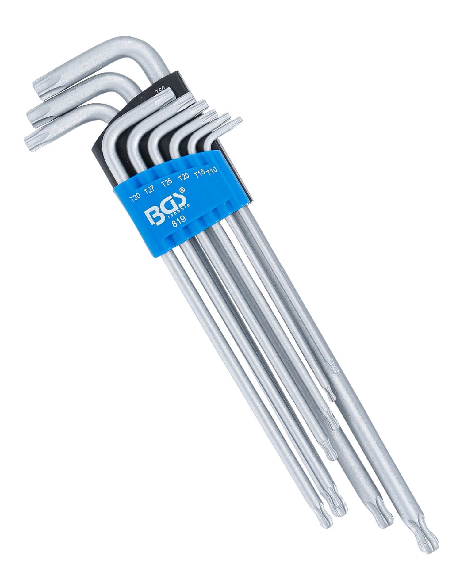 BGS 819 Satz Winkelschlüssel extra lang T-Profil (für Torx) mit Kugelkopf T10 - T50 9 teilig
