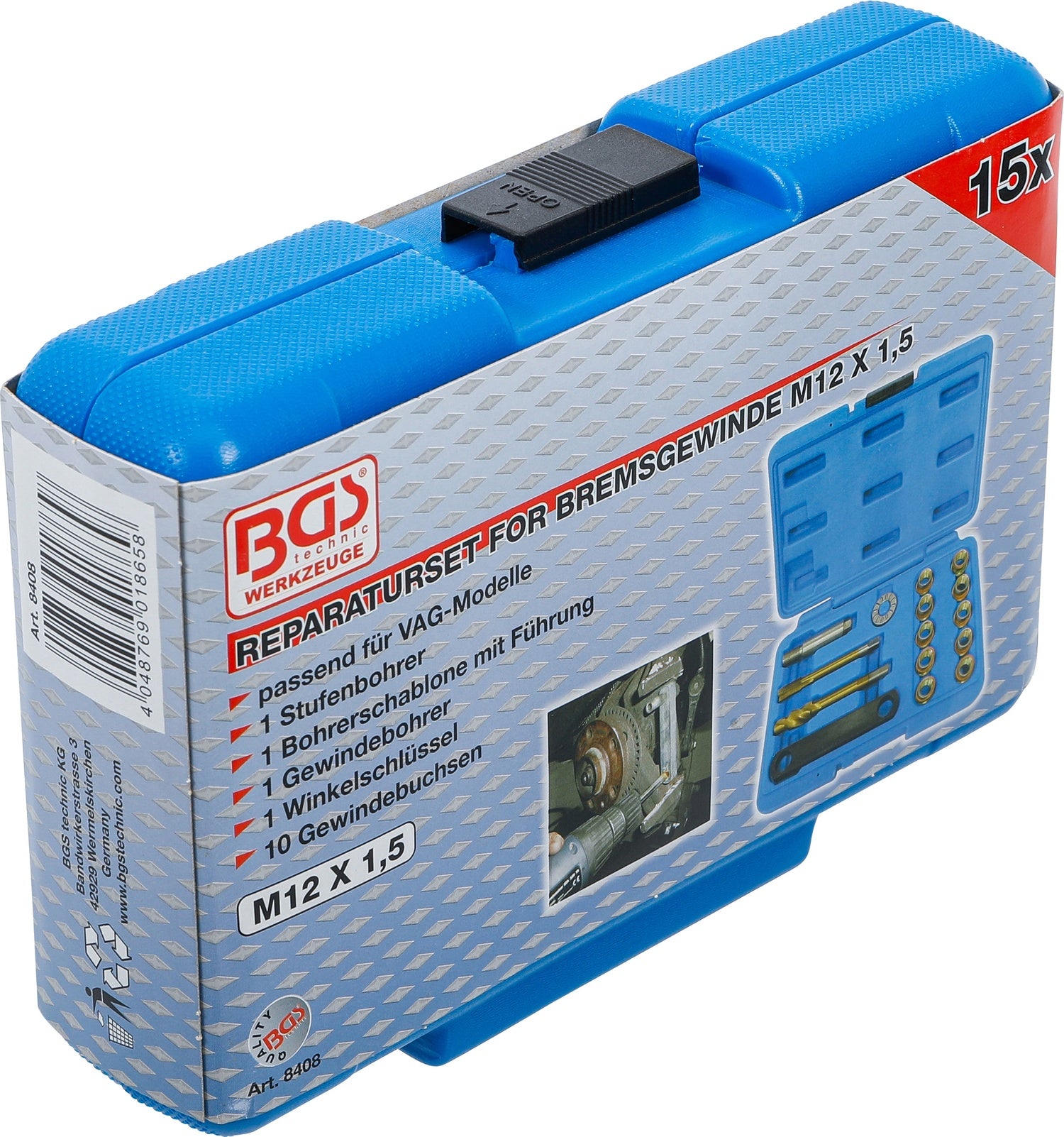 BGS 8408 Satz Gewindereparatur für Bremssattel Führungsbolzen M12 x 1,5 VAG VW Audi Seat Skoda