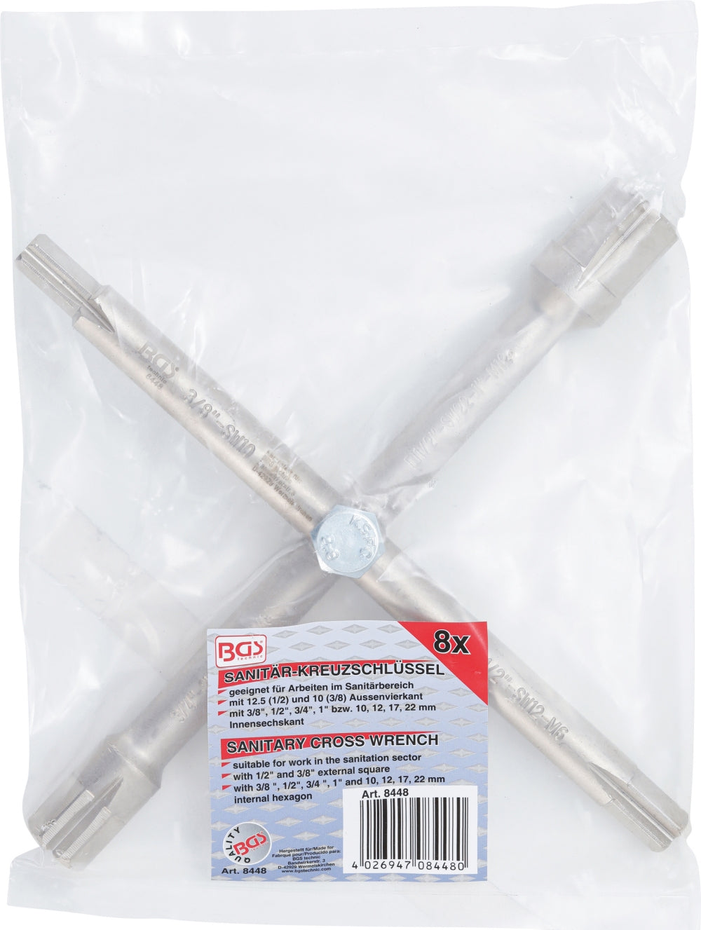 BGS 8448 Sanitär Kreuzschlüssel mit 10 Funktionen