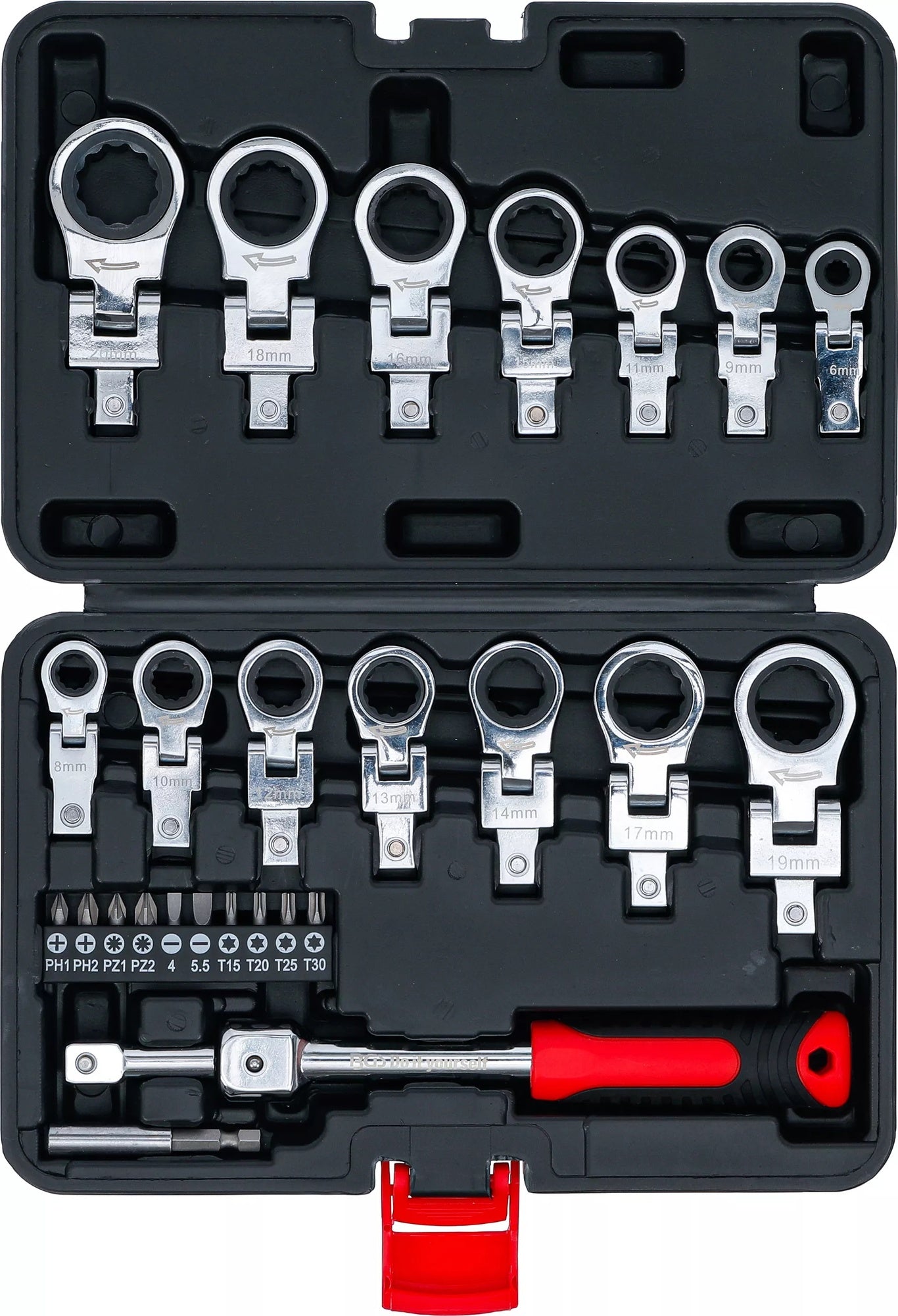 BGS DIY 84529 Satz Einsteck Ratschenringschlüssel Bitsatz 6-20mm 27 teilig