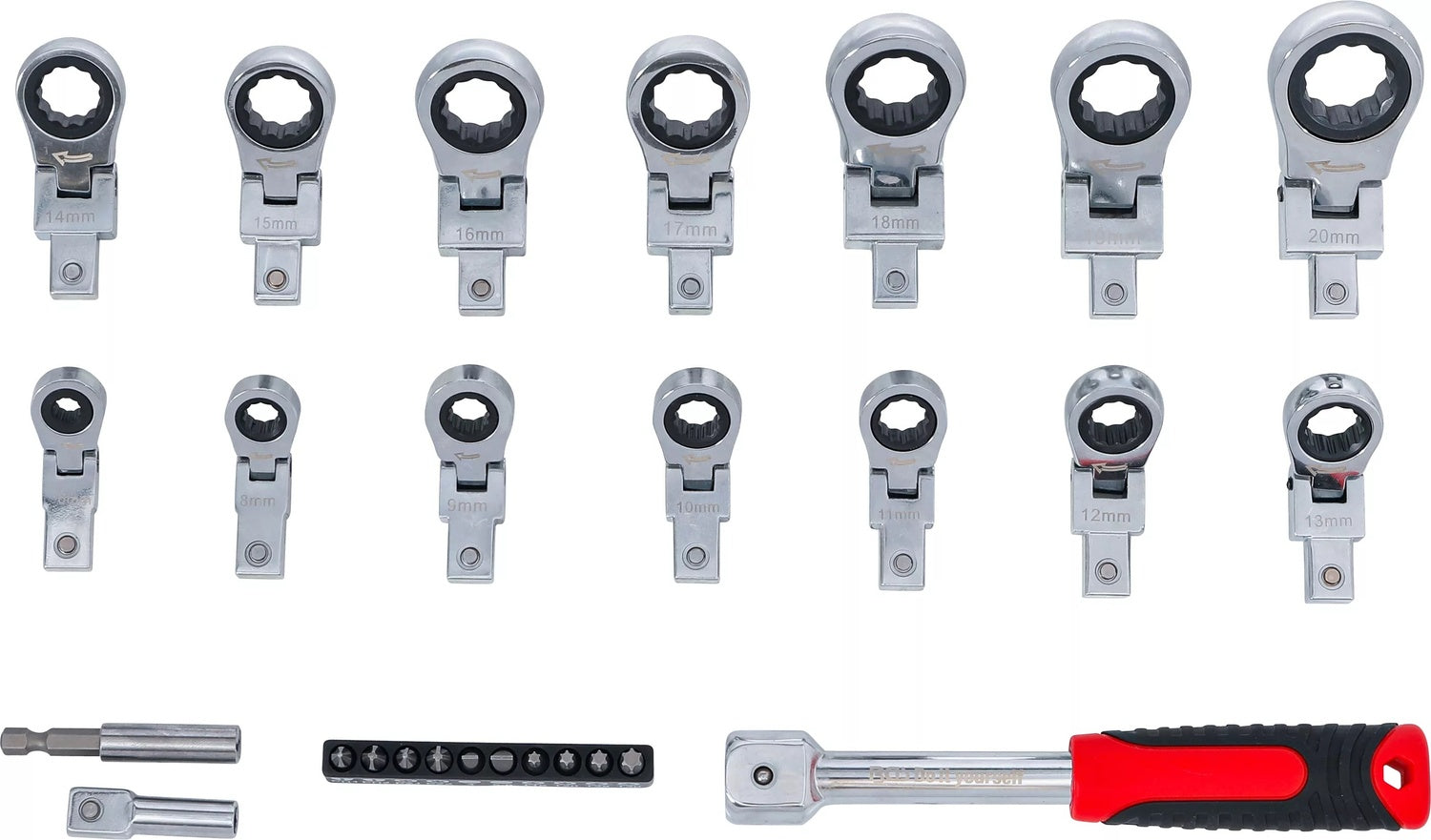 BGS DIY 84529 Satz Einsteck Ratschenringschlüssel Bitsatz 6-20mm 27 teilig