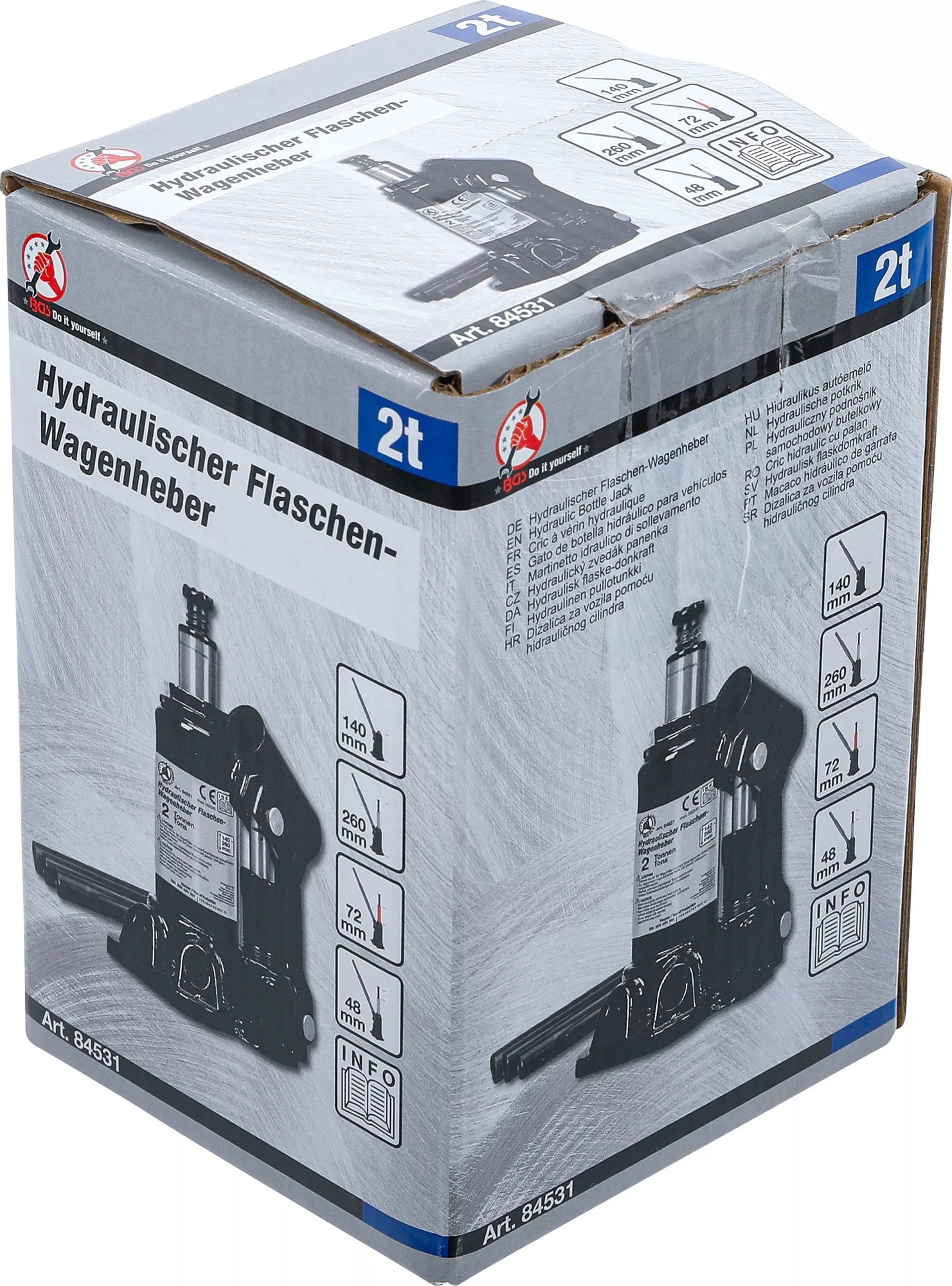 BGS DIY 84531 Hydraulischer Flaschen Wagenheber Flaschenheber 2 Tonnen