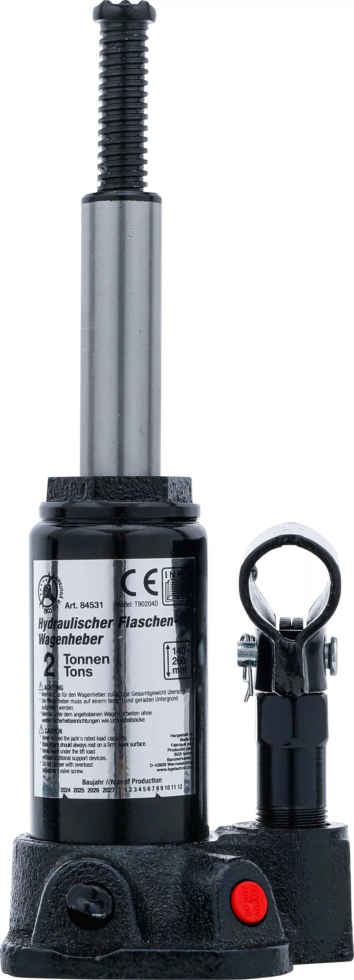 BGS DIY 84531 Hydraulischer Flaschen Wagenheber Flaschenheber 2 Tonnen