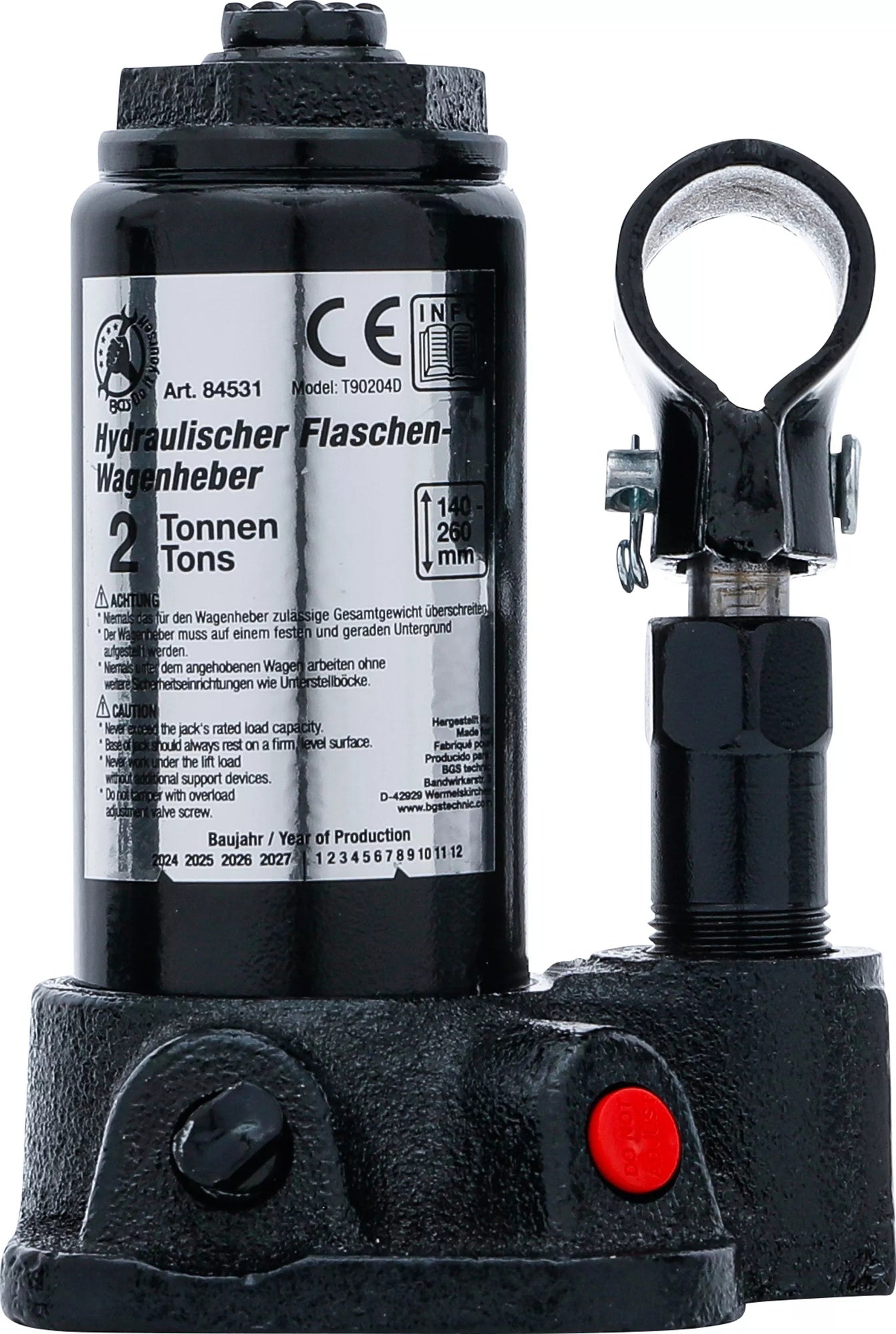 BGS DIY 84531 Hydraulischer Flaschen Wagenheber Flaschenheber 2 Tonnen