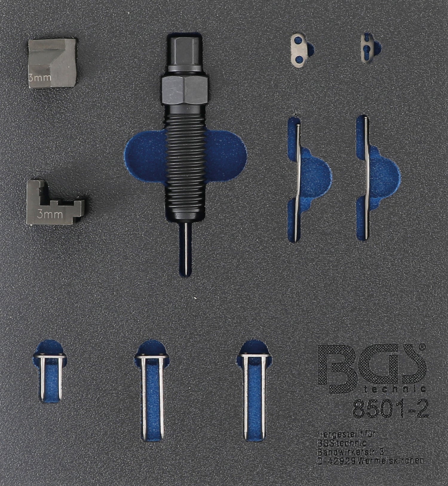 BGS 8501-2 Ergänzungssatz für Steuerketten-Nietgerät Artikel 8501 Werkstattwageneinlage 1/6 geeignet für 3mm Kettenbolzen