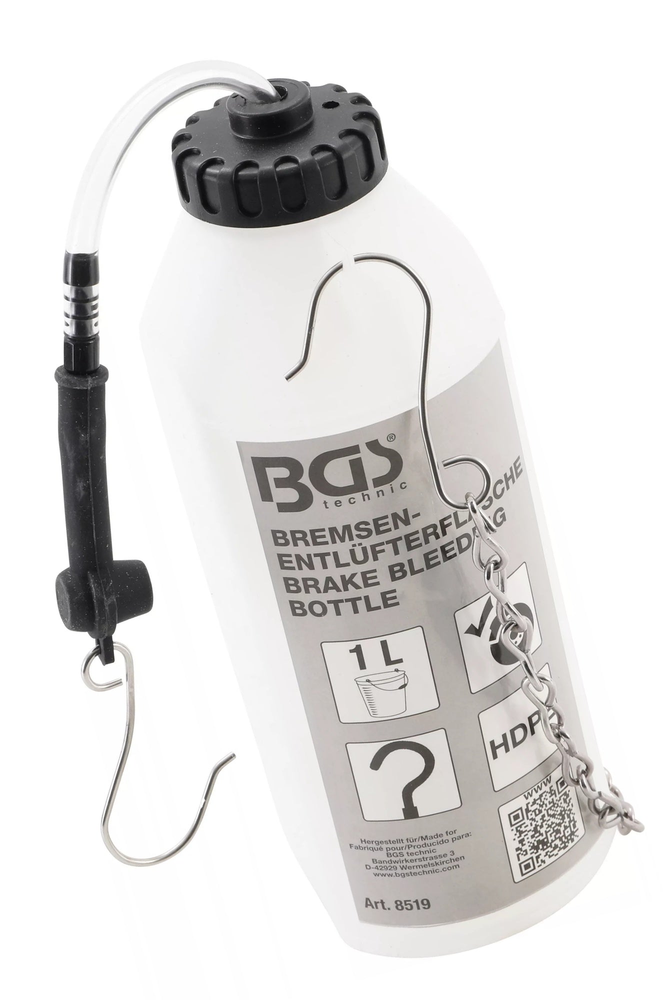 BGS 8519 Bremsenentlüfterflasche mit Haltekette & Haken Volumen 1 Liter