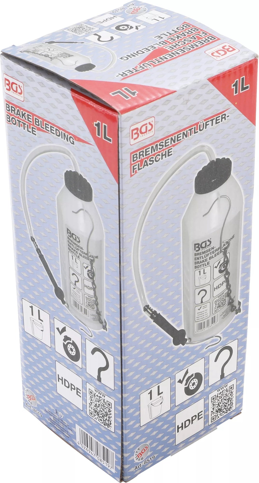 BGS 8519 Bremsenentlüfterflasche mit Haltekette & Haken Volumen 1 Liter