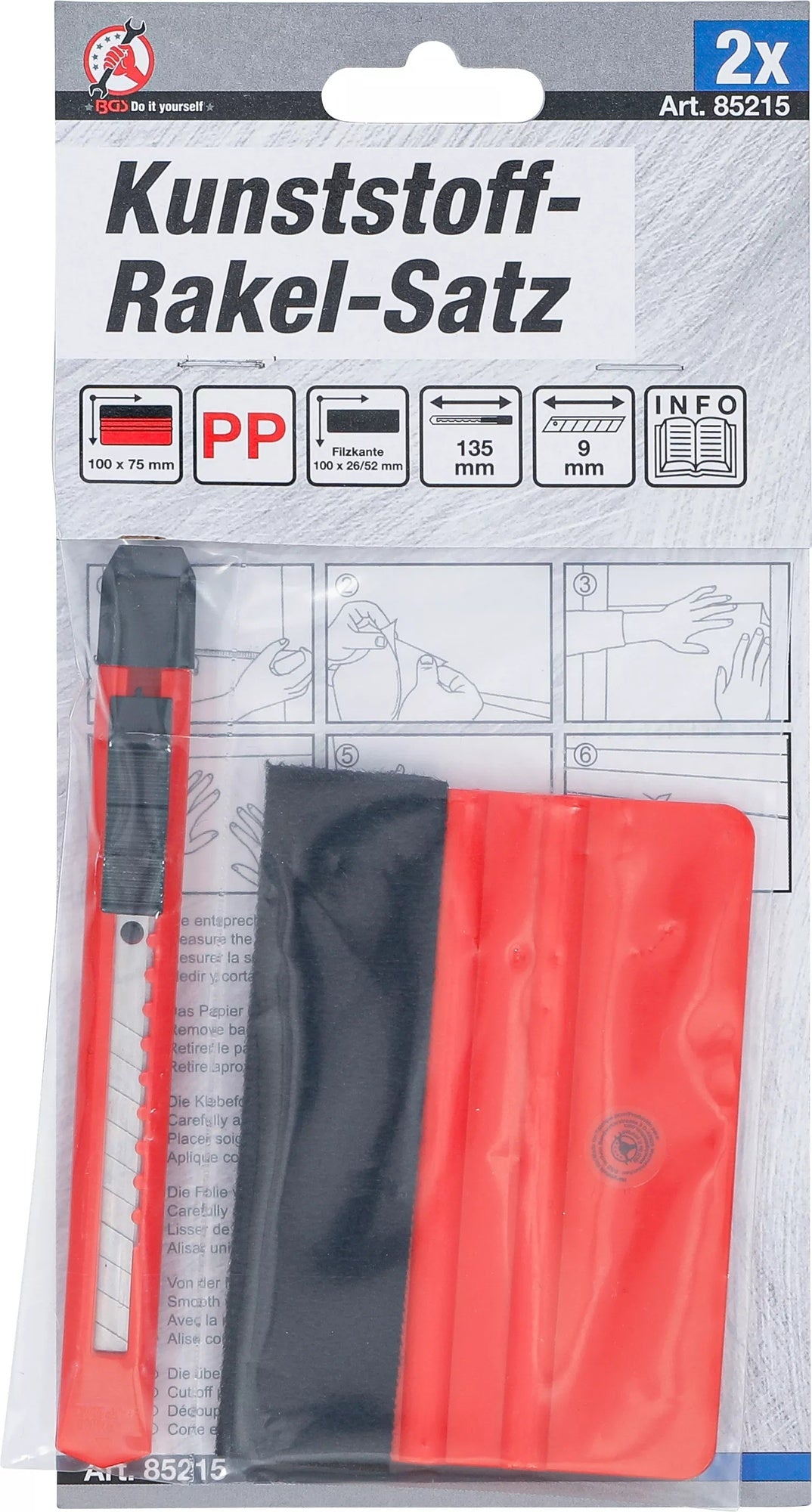 BGS DIY 85215 Satz Kunststoff Rakel mit Filzkante für Folien 2 teilig
