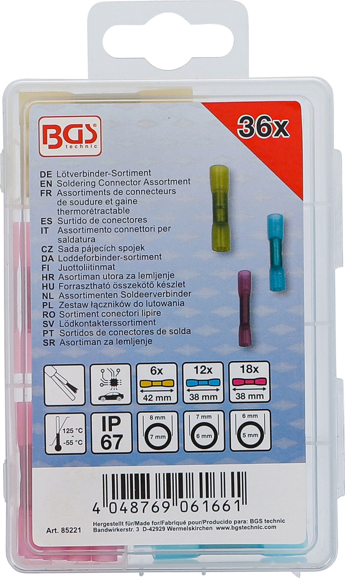 BGS 85221 Sortiment Lötverbinder Kabelverbinder mit Schrumpfschlauch IP67 36teilig