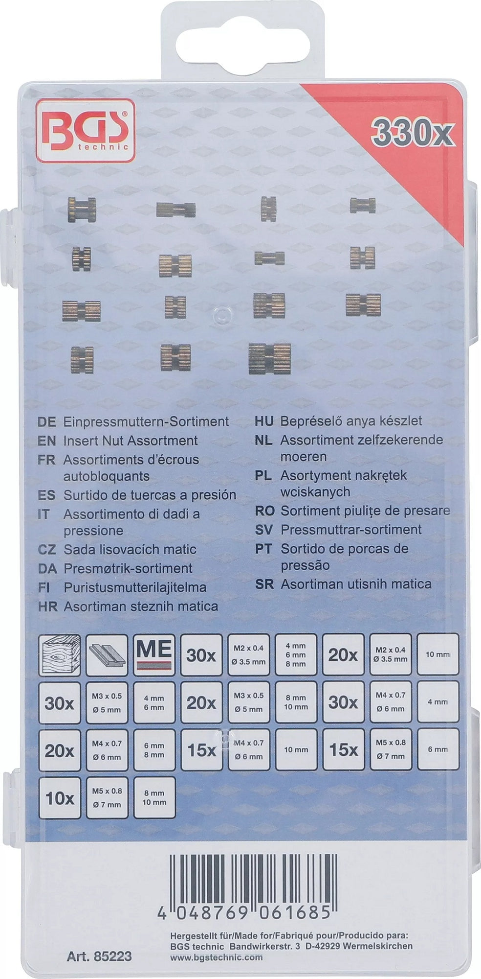 BGS 85223 Sortiment Einpressmuttern Messing 330 teilig