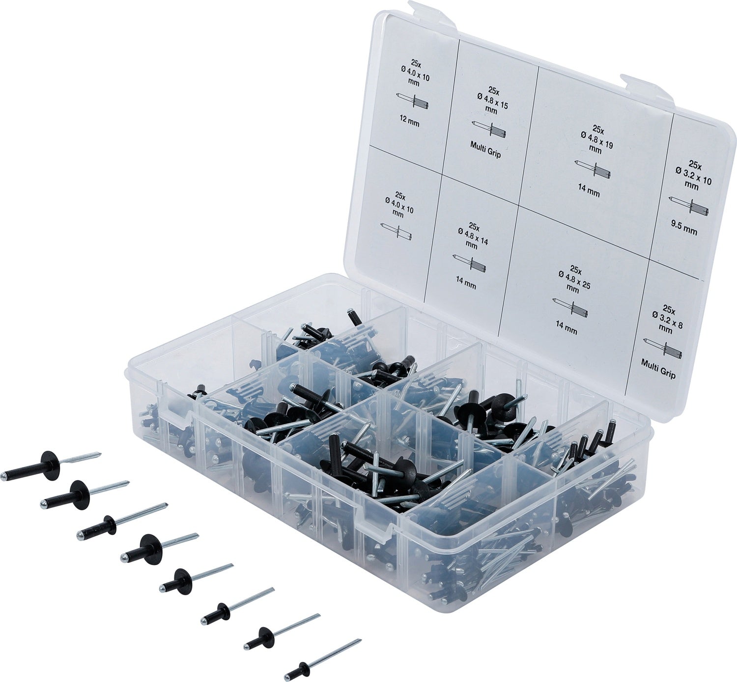 BGS 85224 Sortiment Poppnieten / Blindnieten 200 teilig Aluminium Ø 3,2 - 4,8mm