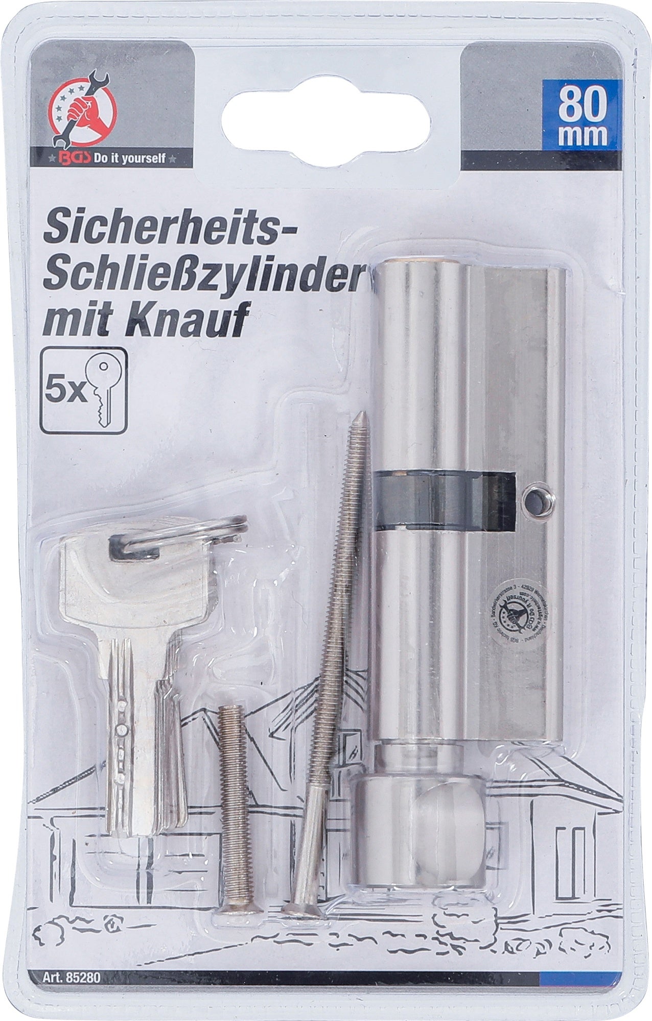 BGS DIY 85280 Sicherheits-Türzylinder mit Drehknauf 80mm
