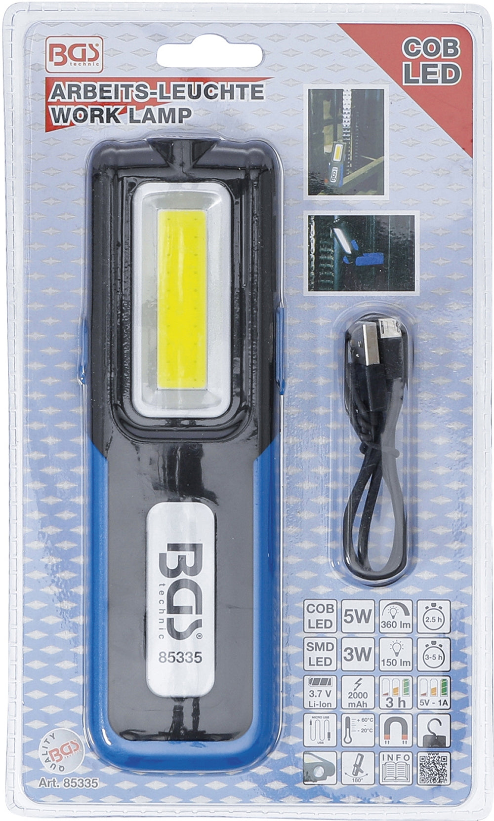 BGS 85335 Arbeitsleuchte COB-LED mit Magnet und Haken klappbar