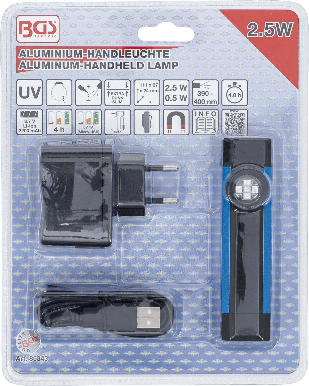 BGS 85343 UV Aluminium Handleuchte 2,5 Watt