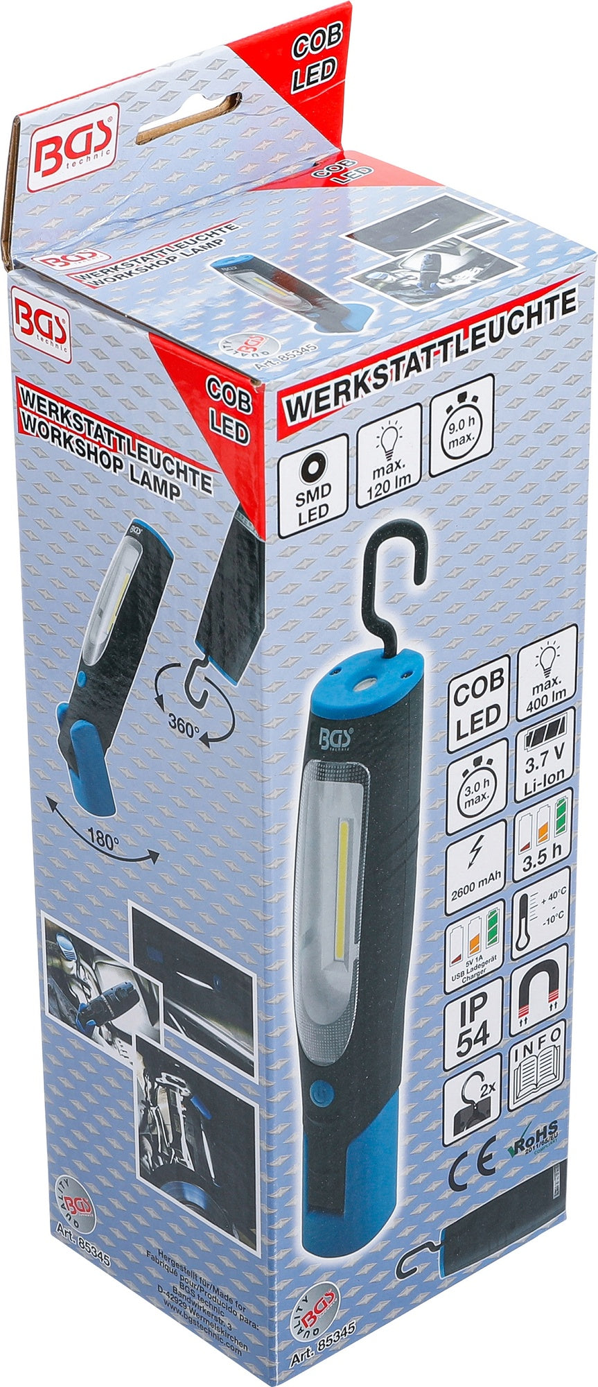 BGS 85345 COB LED Werkstattleuchte mit Magnet und Haken