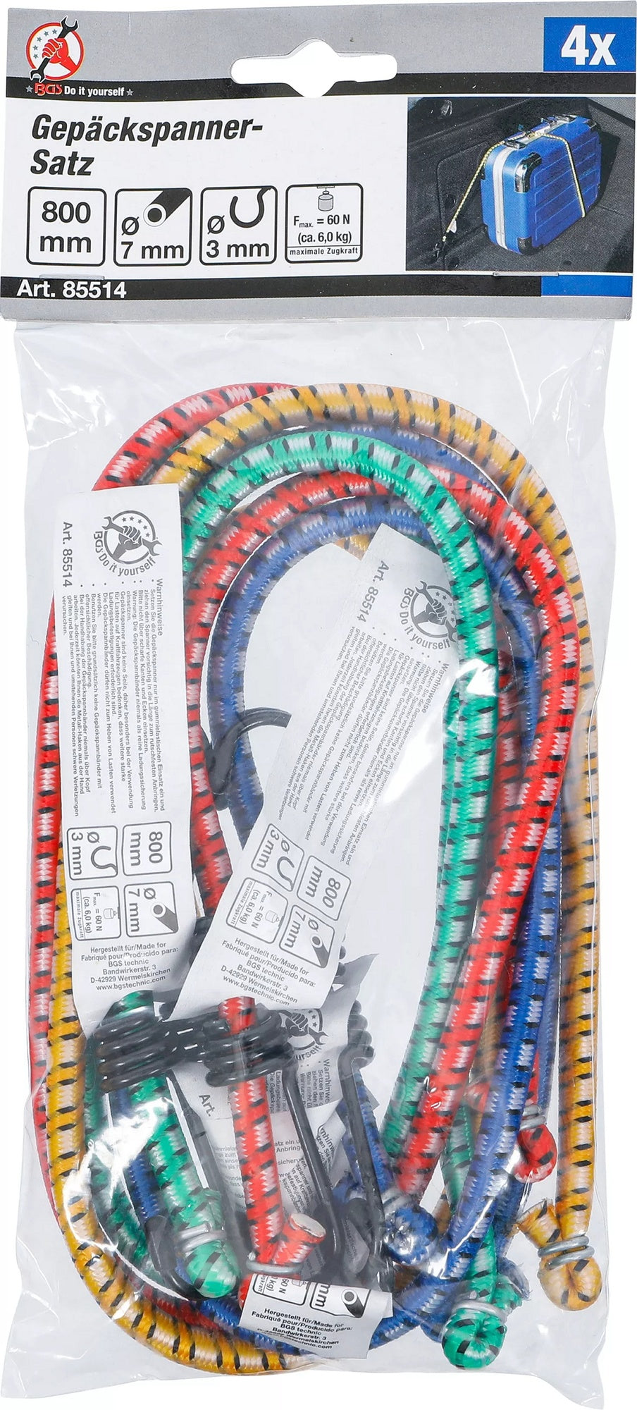 BGS DIY 85514 Satz Gepäckspanner Länge 800mm 4 teilig