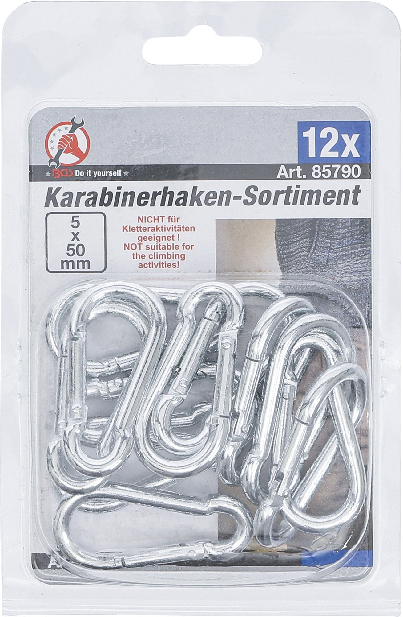BGS DIY 85790 Sortiment Karabinerhaken 50 x 5mm 12 teilig