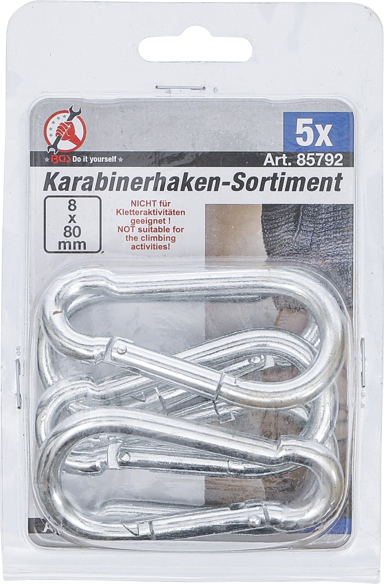 BGS DIY 85792 Sortiment Karabinerhaken 80 x 8mm 5 teilig
