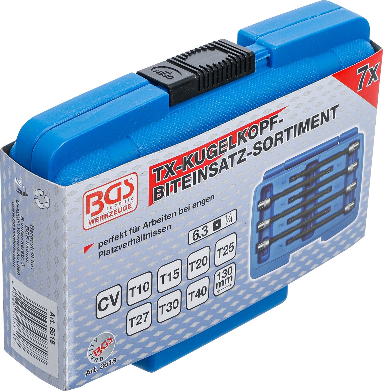 BGS 8618 Satz Biteinsätze T-Profil (für Torx) mit Kugelkopf T10 - T40 Antrieb 6,3mm (1/4")