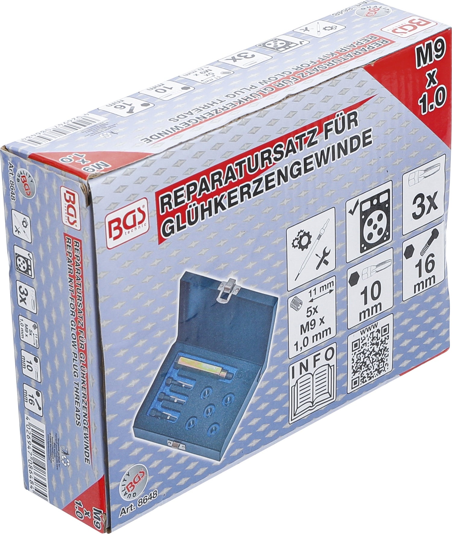 BGS 8648 Reparatursatz für Glühkerzengewinde M9 x 1,0mm