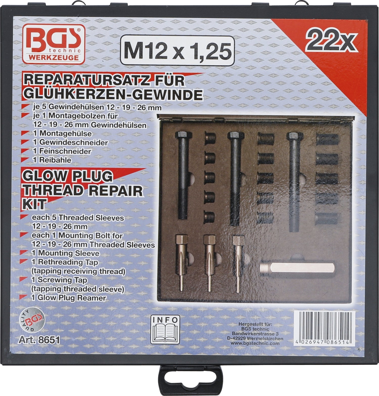 BGS 8651 Reparatursatz für Glühkerzengewinde M12 x 1,25mm