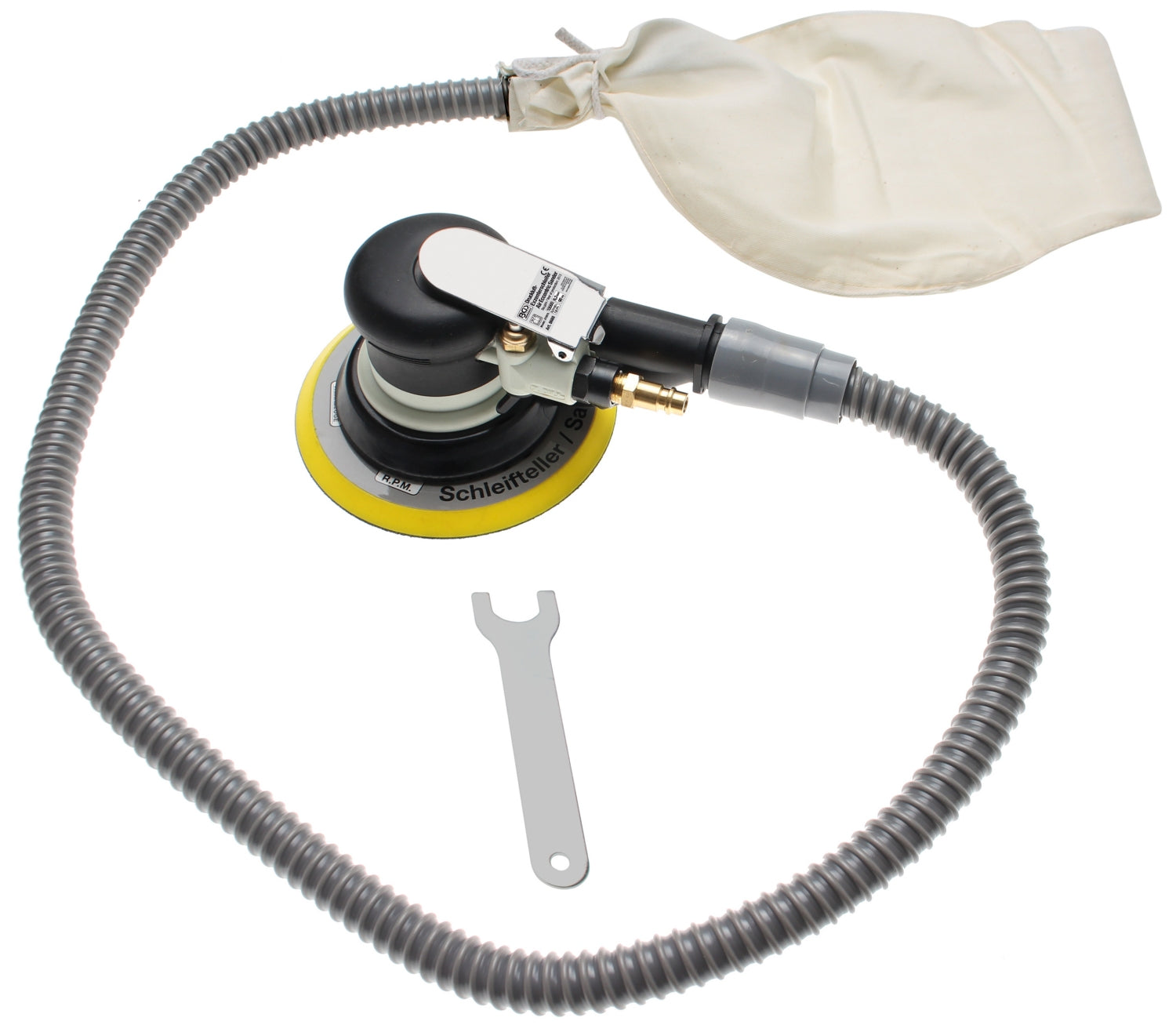 BGS 8688 Druckluft Exzenterschleifer mit Absaugschlauch und Staubsack