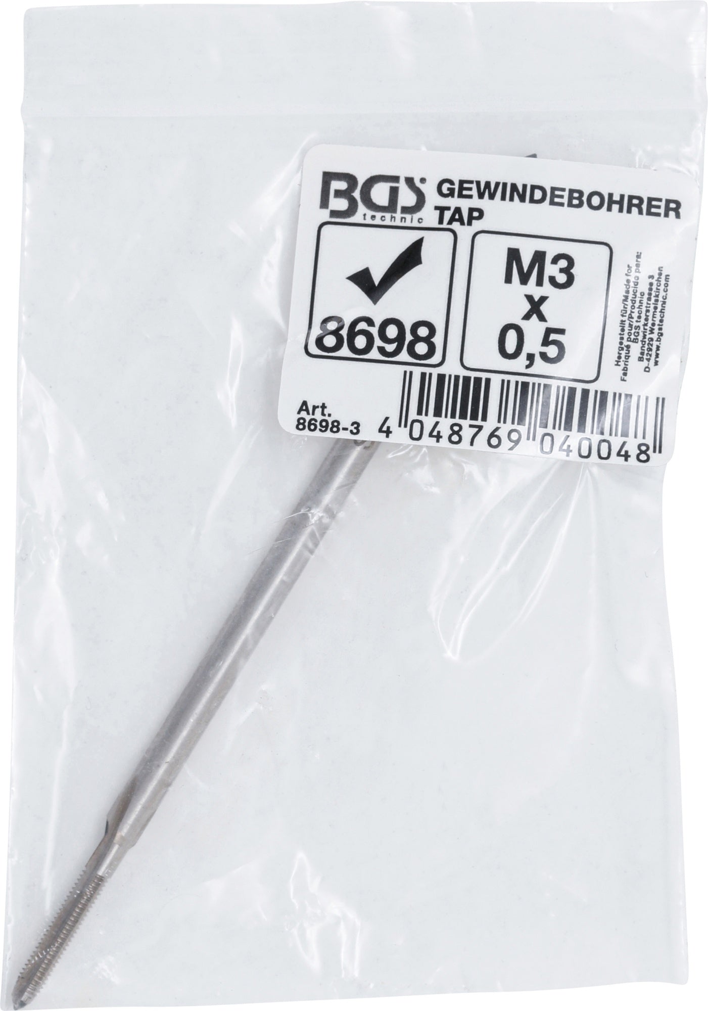 BGS 8698-3 Gewindebohrer lang für Artikel 8698 M3 x 0,5 Länge 100mm