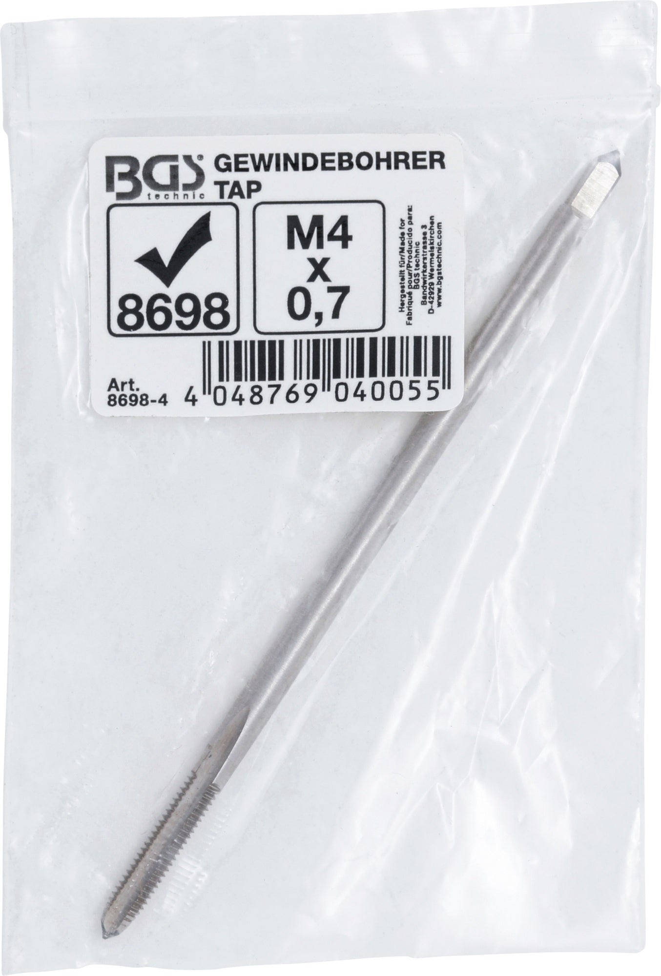 BGS 8698-4 Gewindebohrer lang für Artikel 8698 M4 x 0,7 Länge 100mm