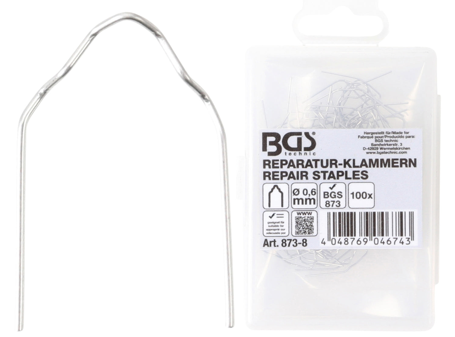BGS 873-8 Reparatur Klammern V-Form Ø0,6mm 100 Stück für Kunststoffreparatur