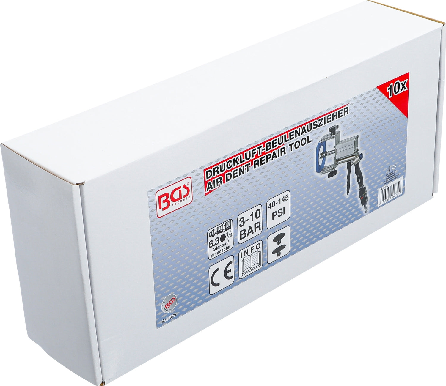 BGS 875 Druckluft Beulenauszieher / Dellenzieher inklusive 10 Ausbeulpads Verlängerungsadapter