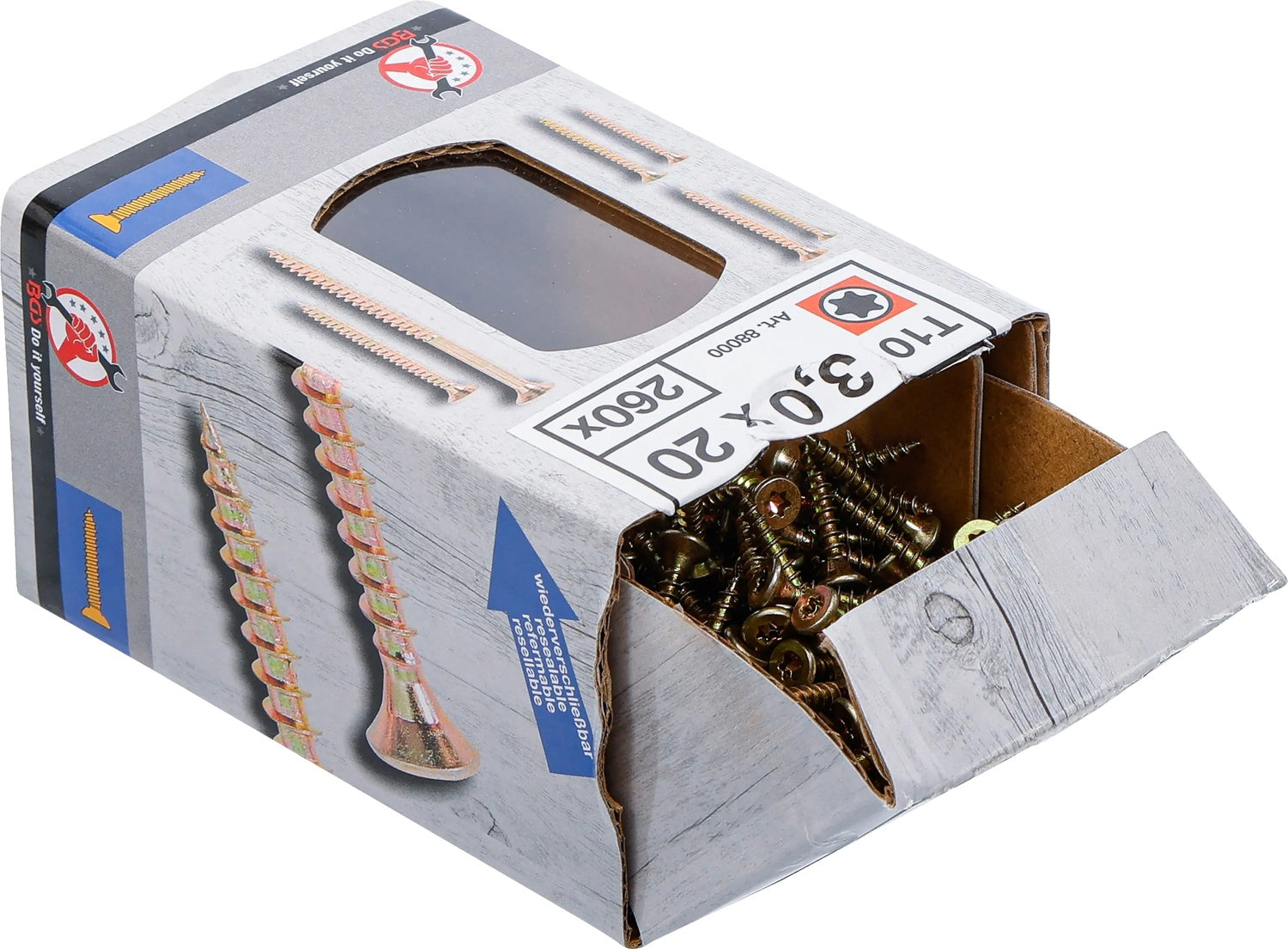BGS DIY 88000 Mehrzweckschrauben T-Profil (für Torx) T10 3,0 x 20mm 260 Stück 1kg