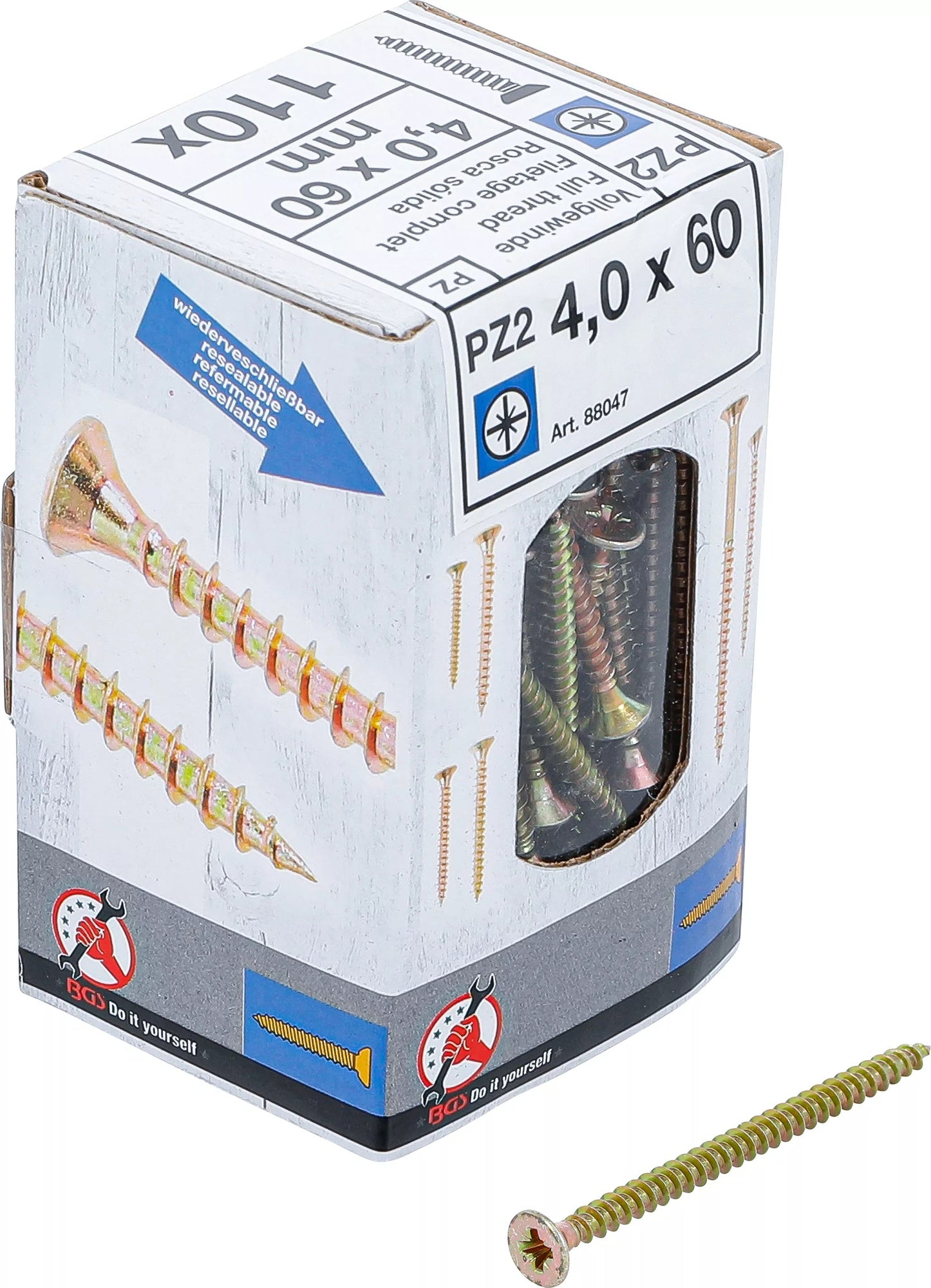 BGS DIY 88005 Satz Mehrzweckschrauben T-Profil (für Torx) T20 4,0x50mm 120 Stück